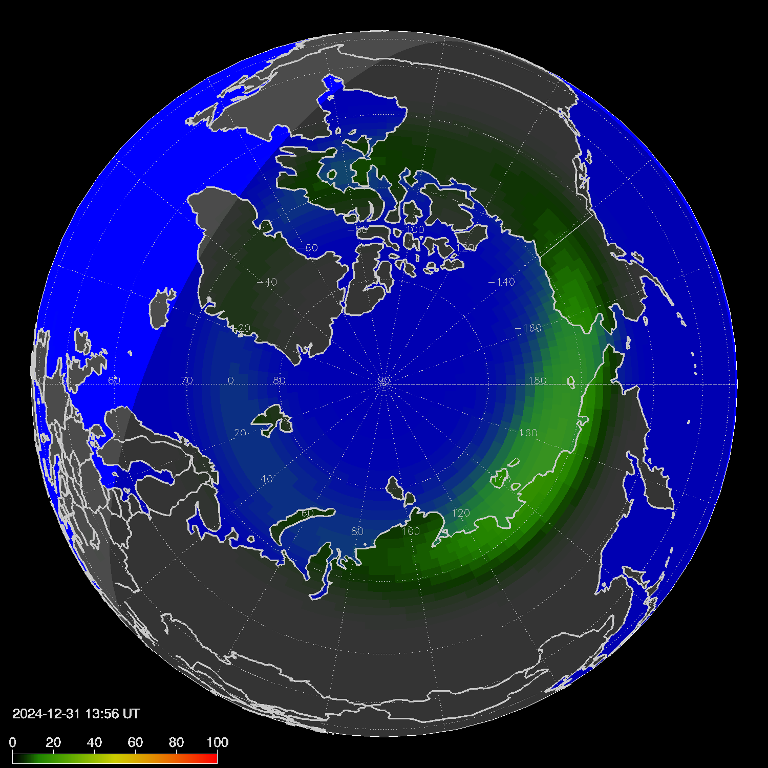 Northern lights (auroras) in the northern hemisphere