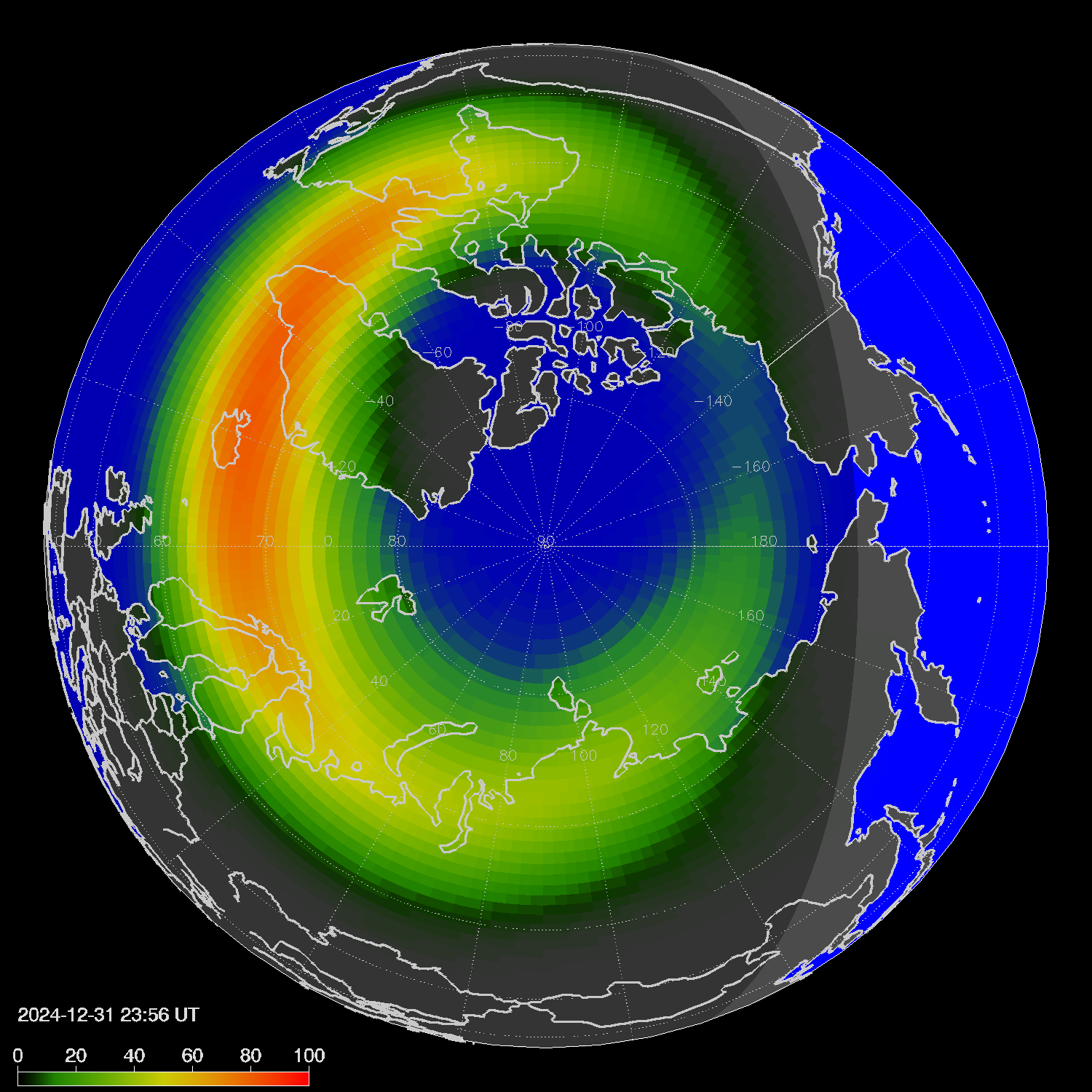 Northern lights (auroras) in the northern hemisphere
