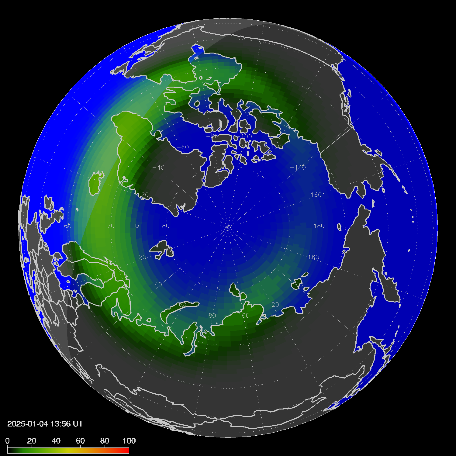 Northern lights (auroras) in the northern hemisphere