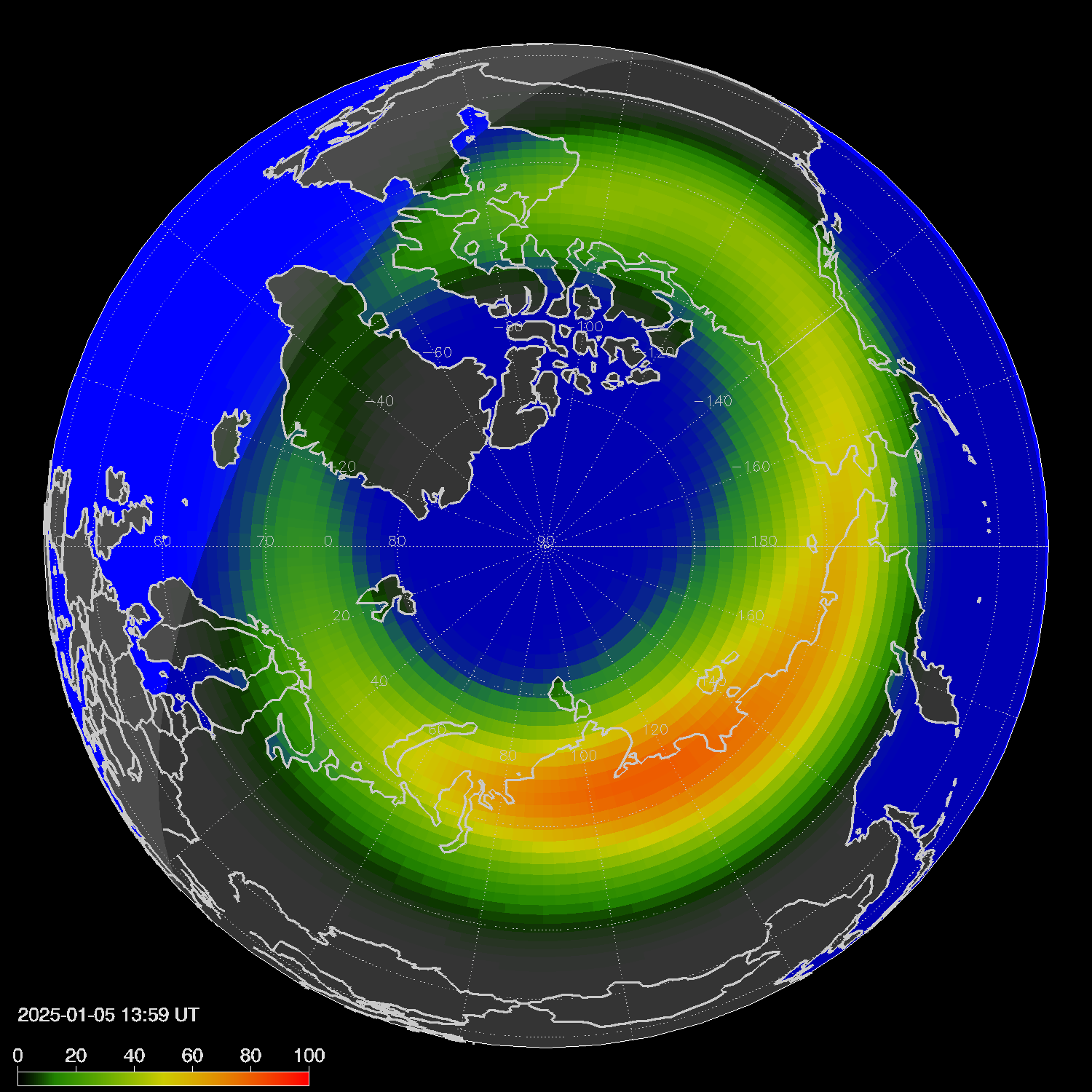Northern lights (auroras) in the northern hemisphere