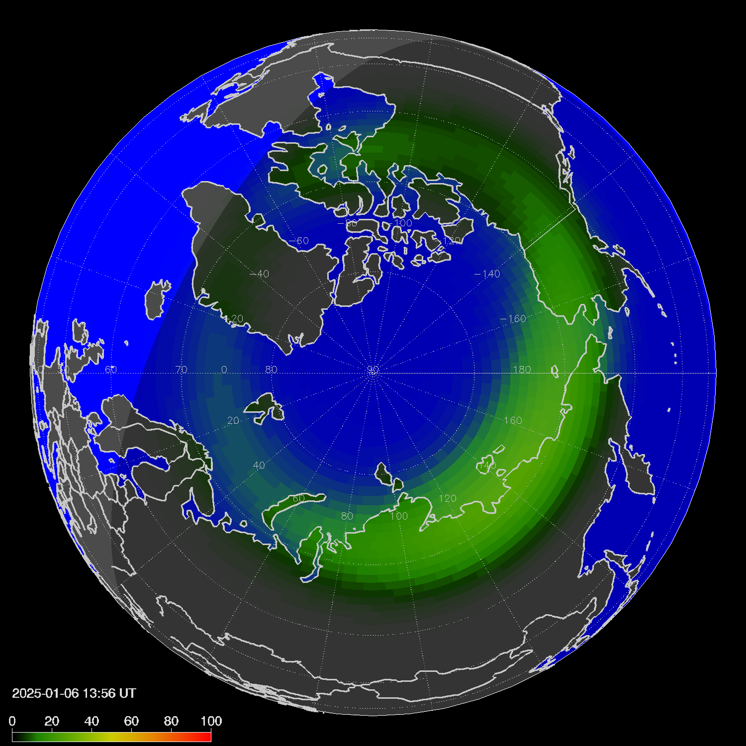Northern lights (auroras) in the northern hemisphere