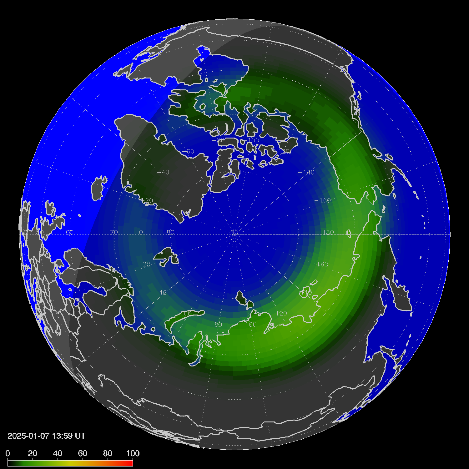 Northern lights (auroras) in the northern hemisphere