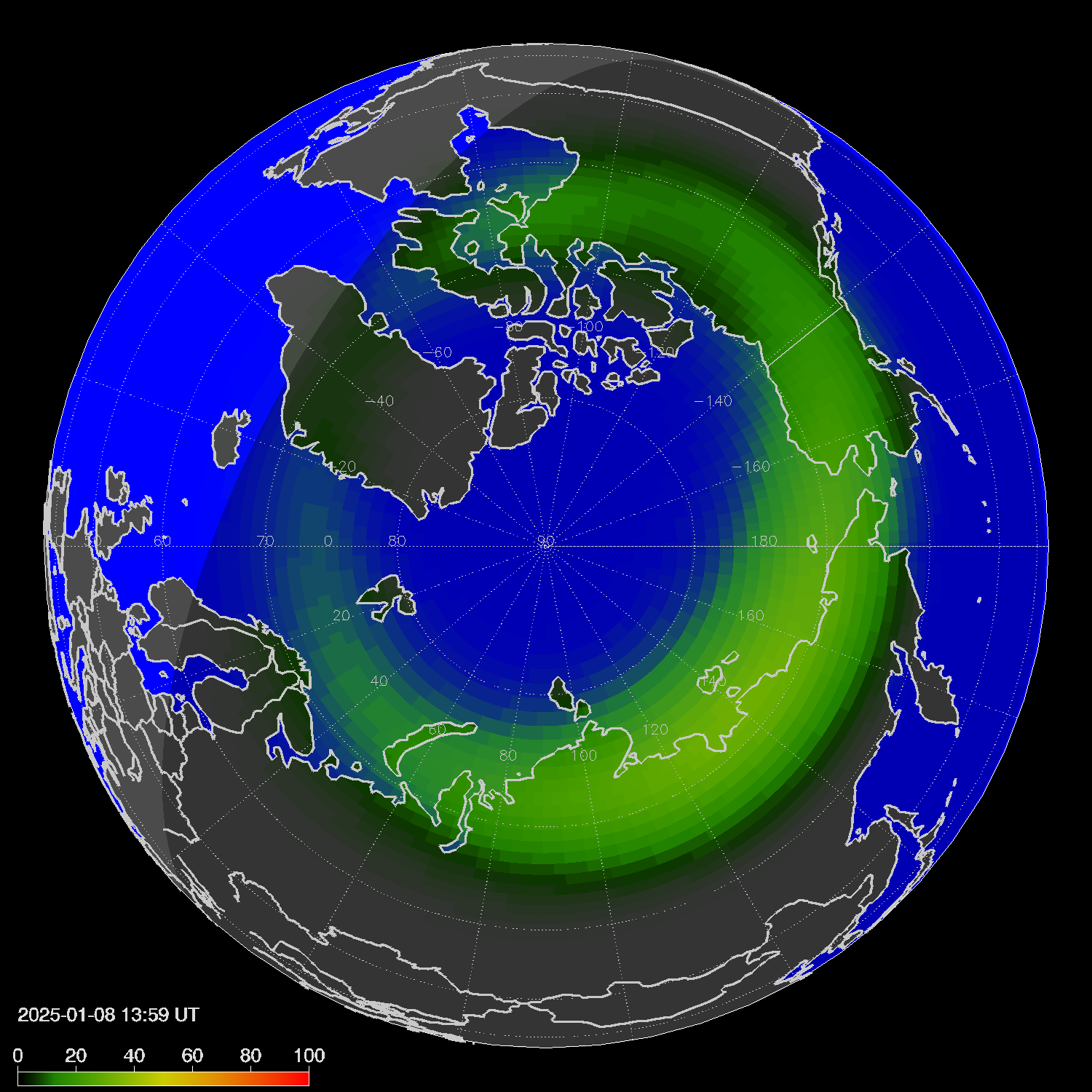 Northern lights (auroras) in the northern hemisphere