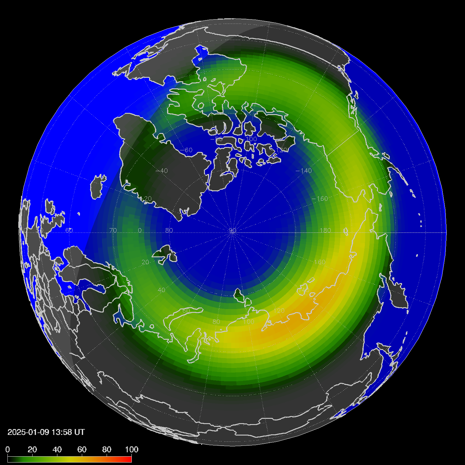 Northern lights (auroras) in the northern hemisphere