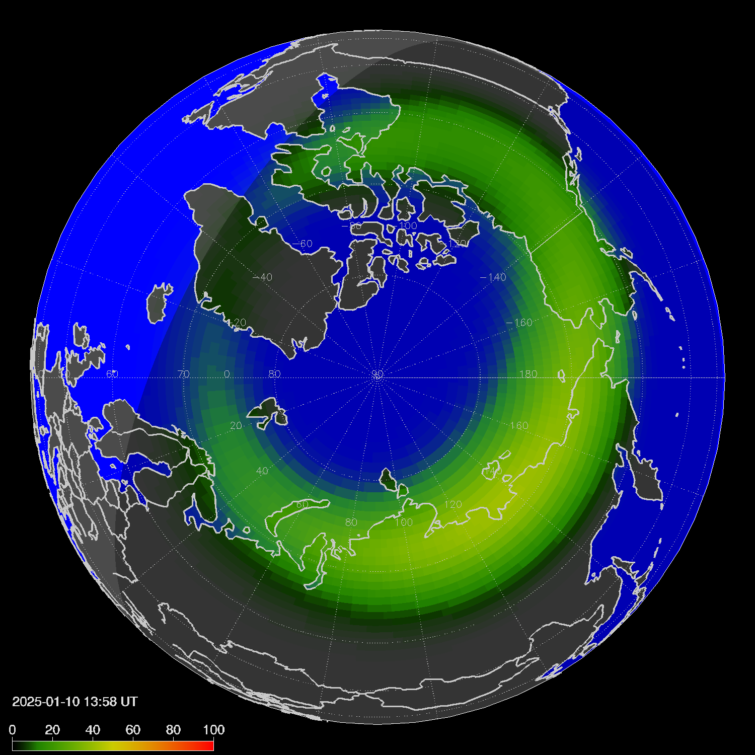 Northern lights (auroras) in the northern hemisphere