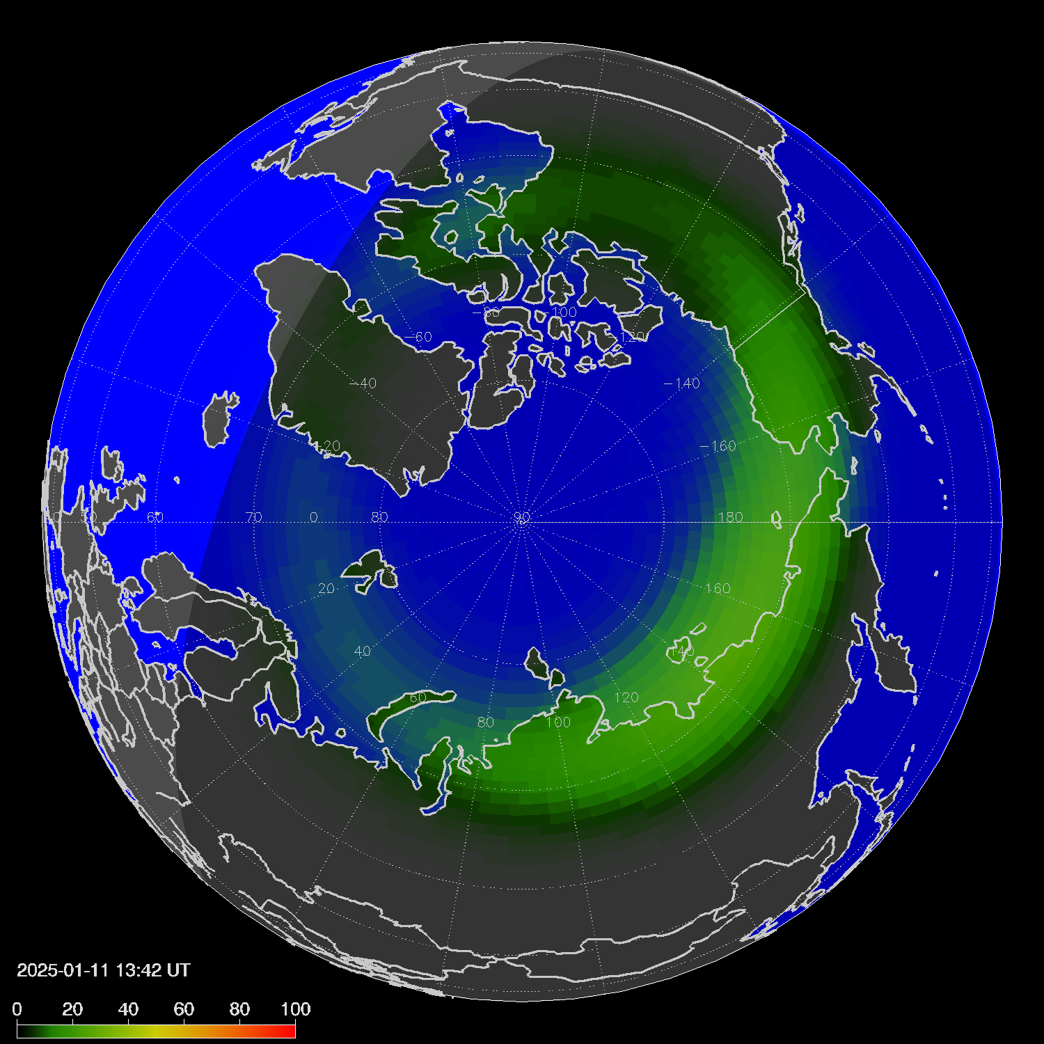 Northern lights (auroras) in the northern hemisphere