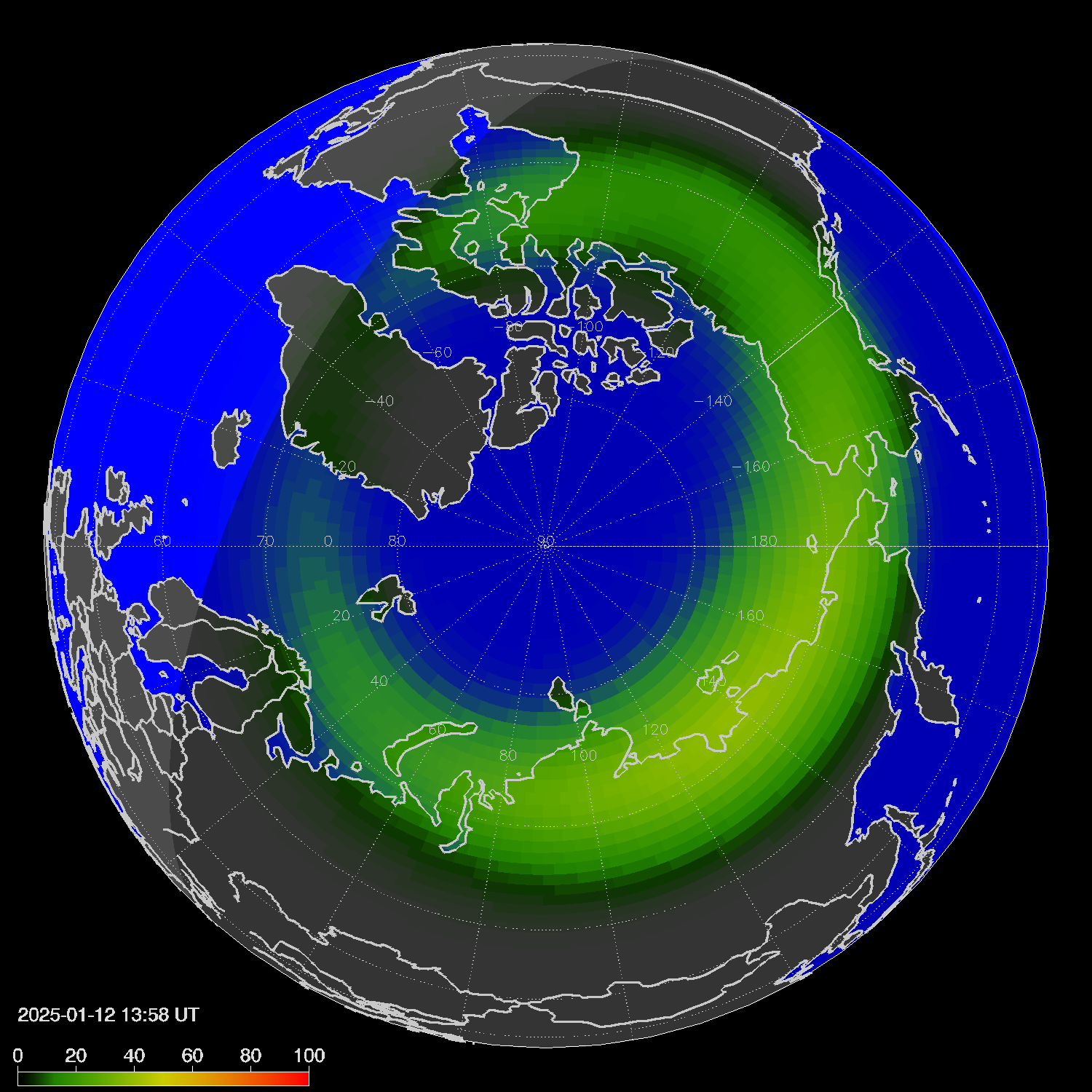 Northern lights (auroras) in the northern hemisphere