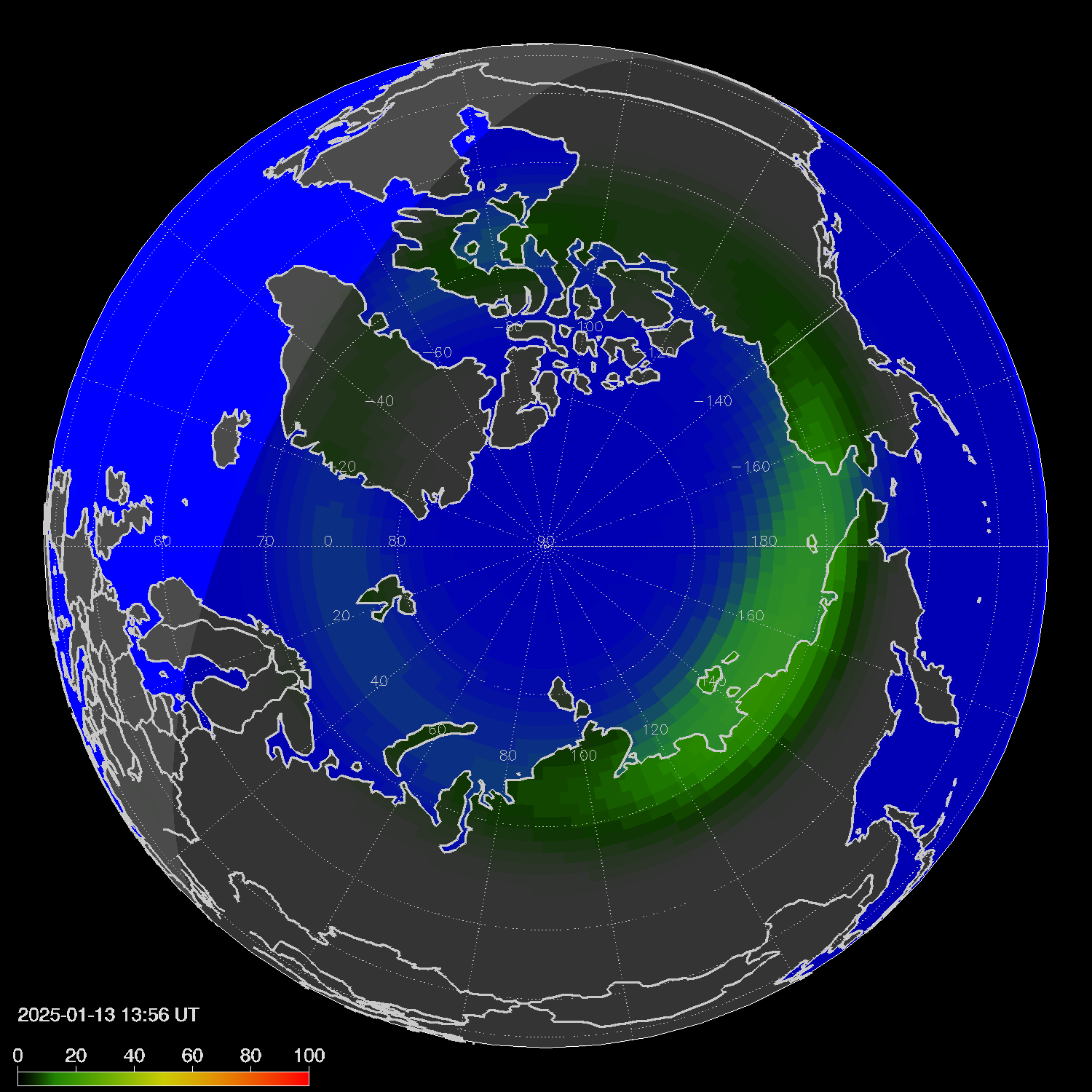 Northern lights (auroras) in the northern hemisphere