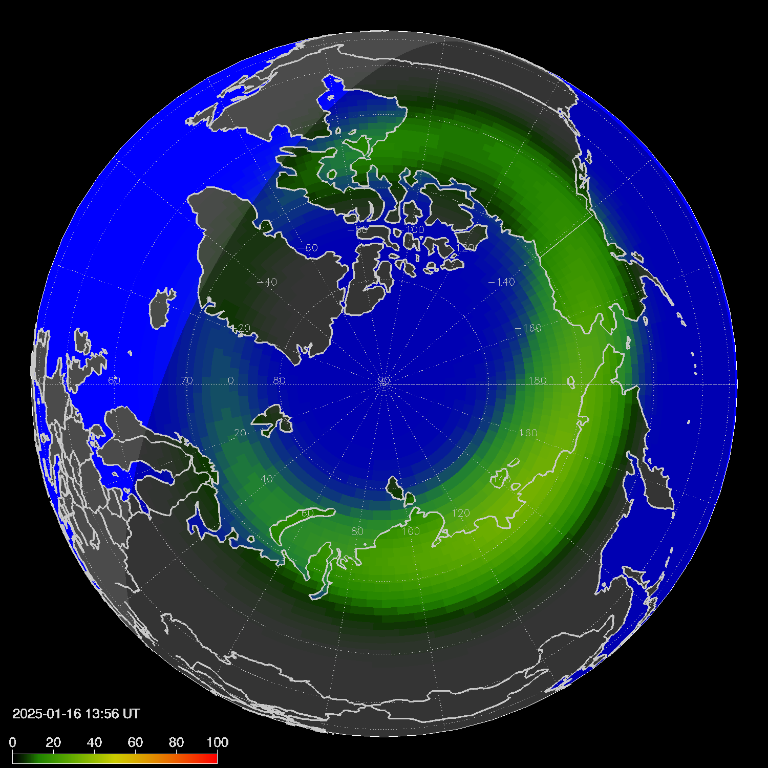 Northern lights (auroras) in the northern hemisphere
