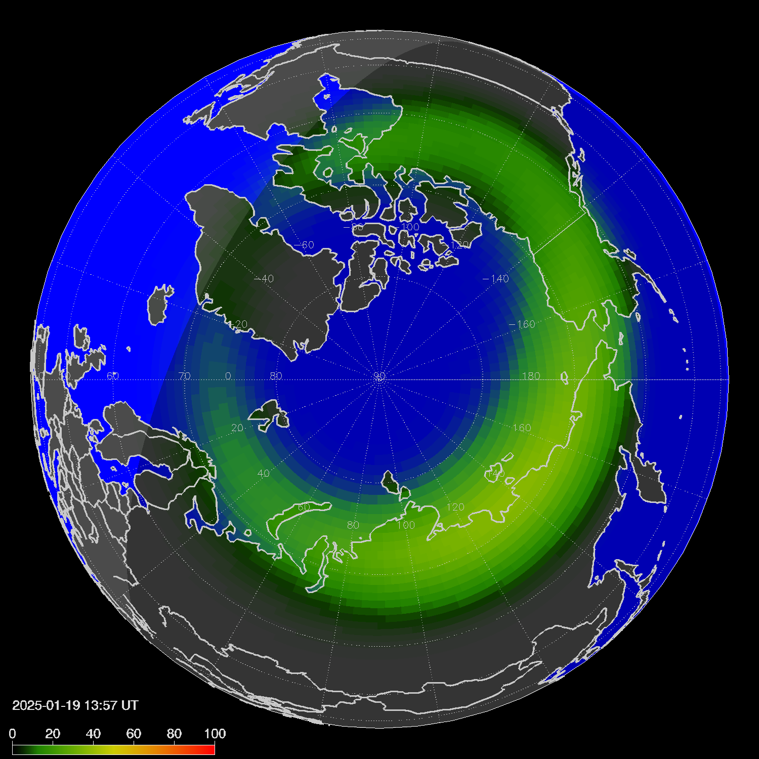 Northern lights (auroras) in the northern hemisphere