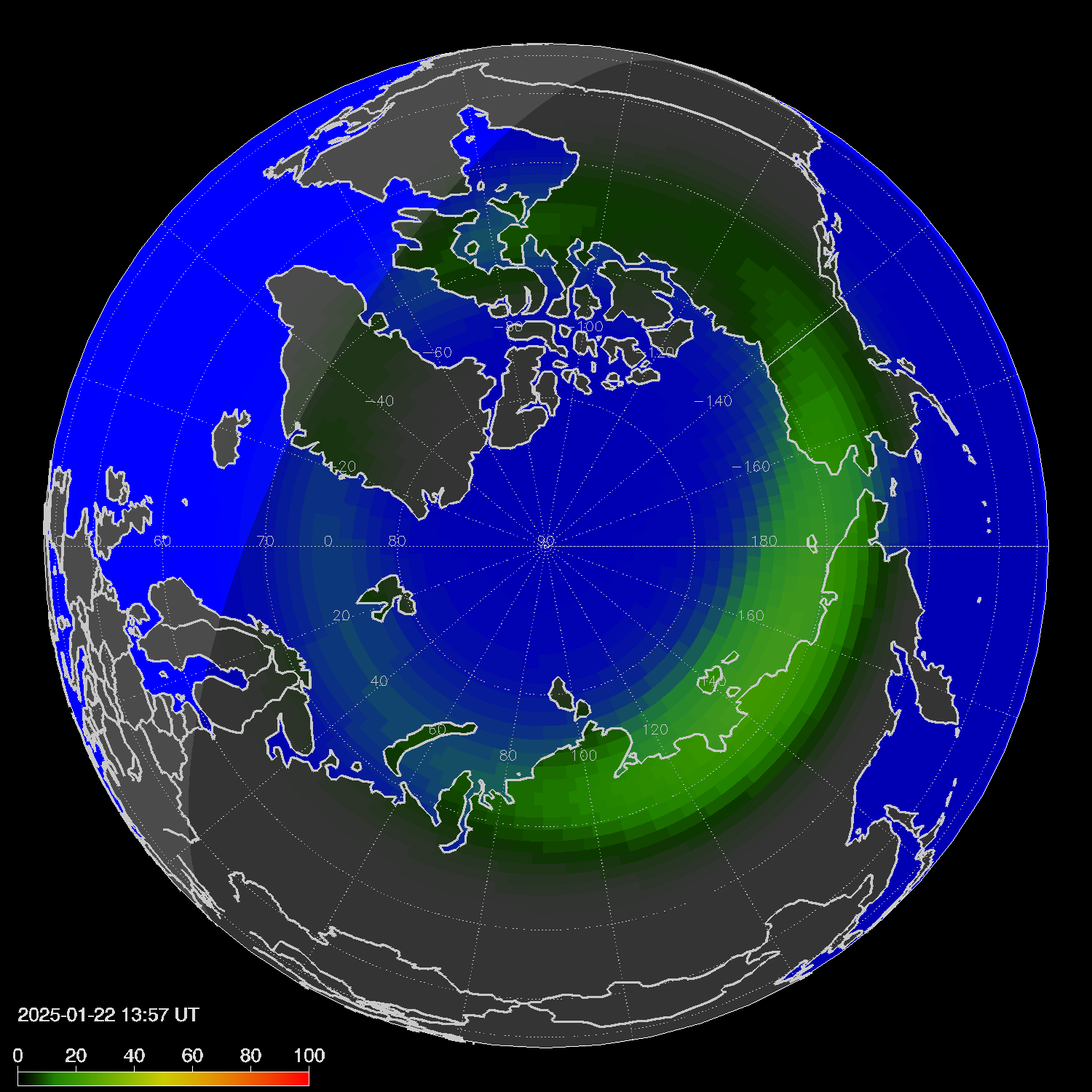 Northern lights (auroras) in the northern hemisphere