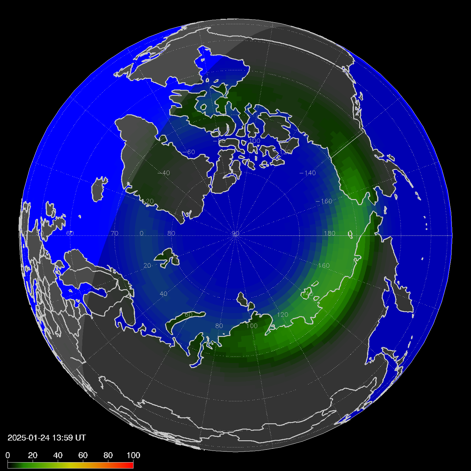Northern lights (auroras) in the northern hemisphere
