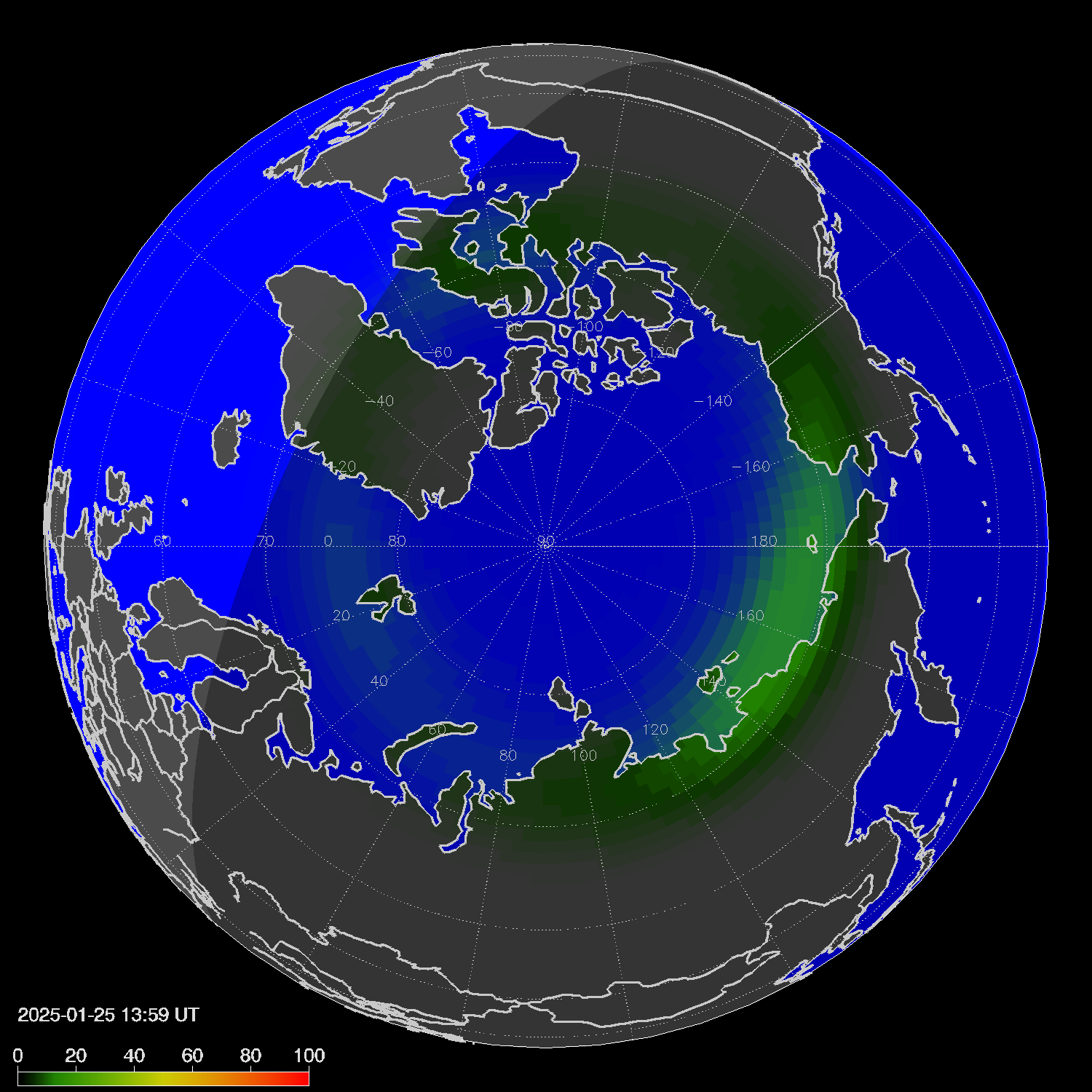 Northern lights (auroras) in the northern hemisphere