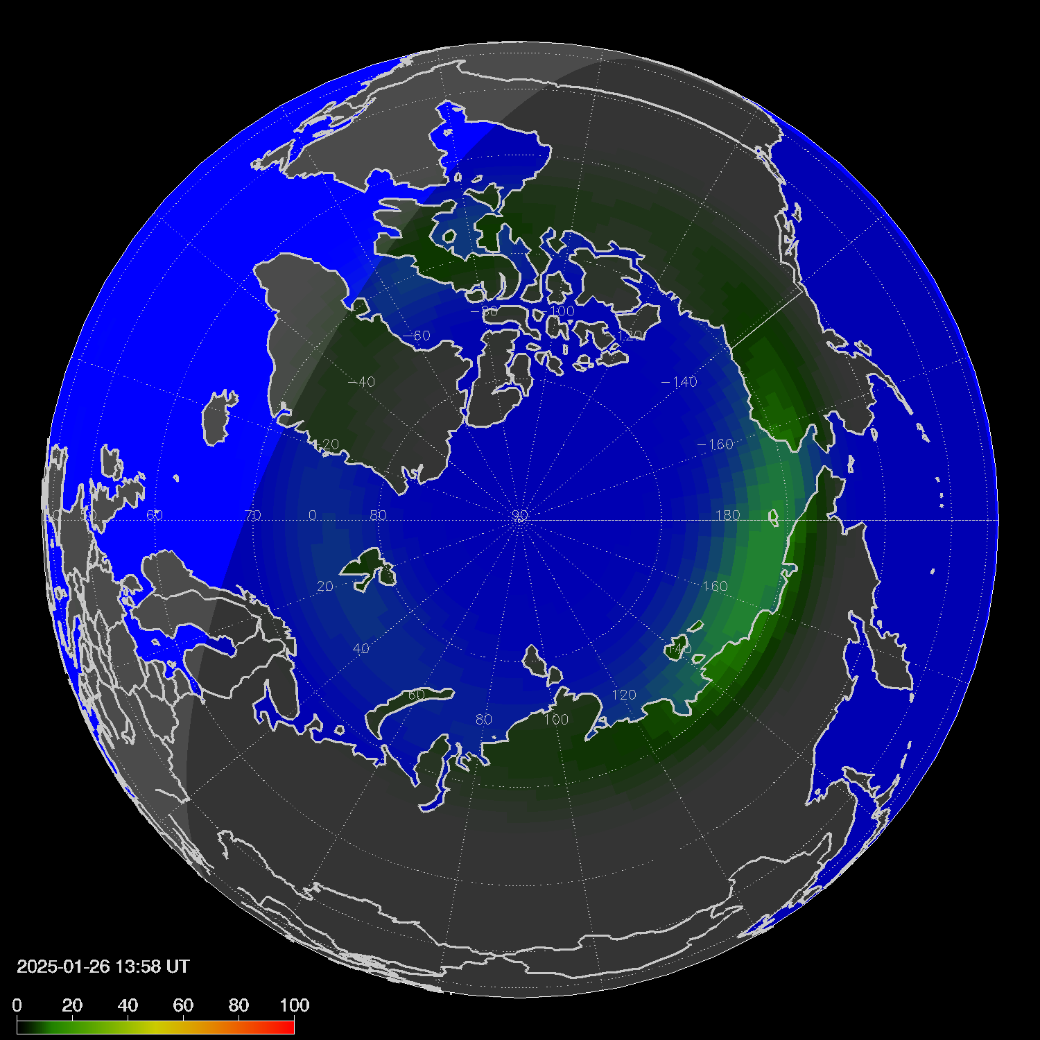 Northern lights (auroras) in the northern hemisphere