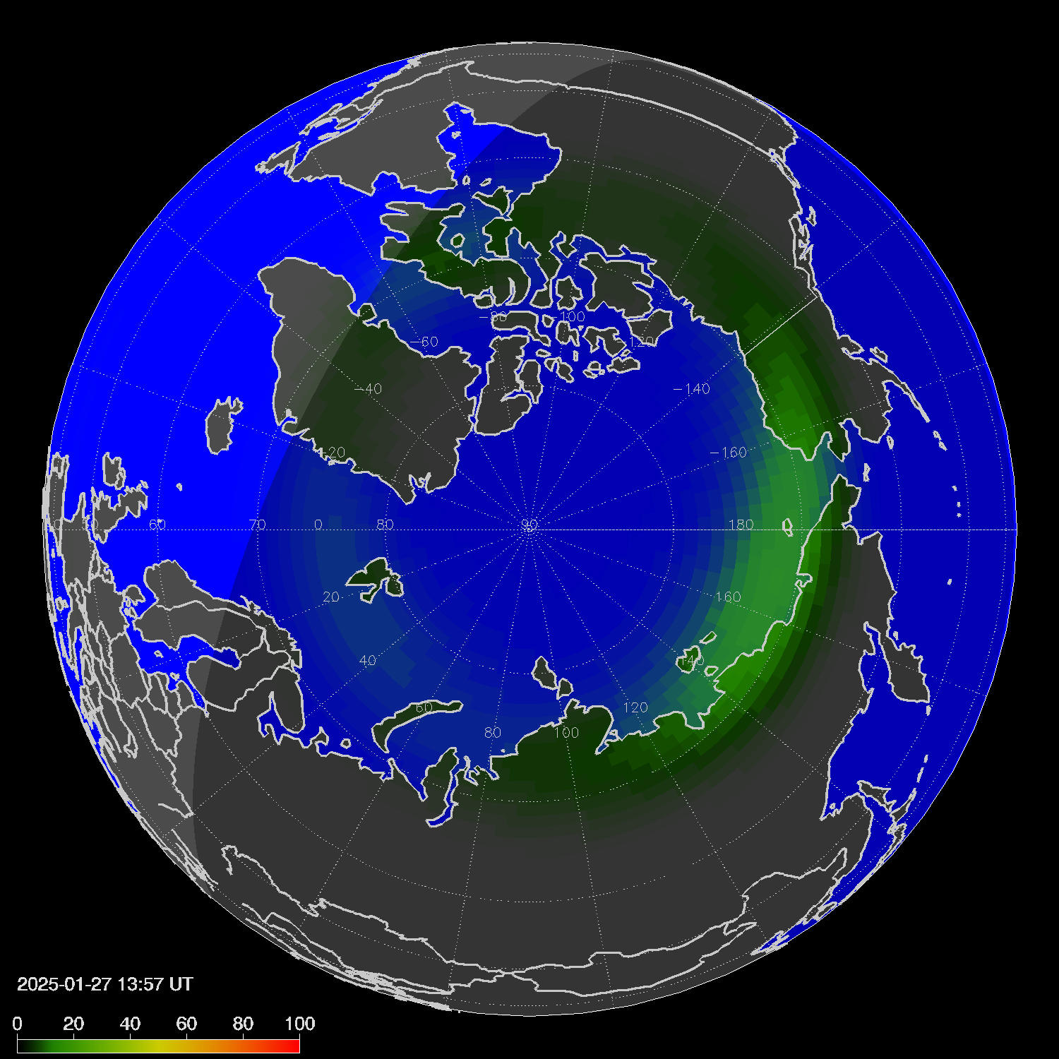 Northern lights (auroras) in the northern hemisphere