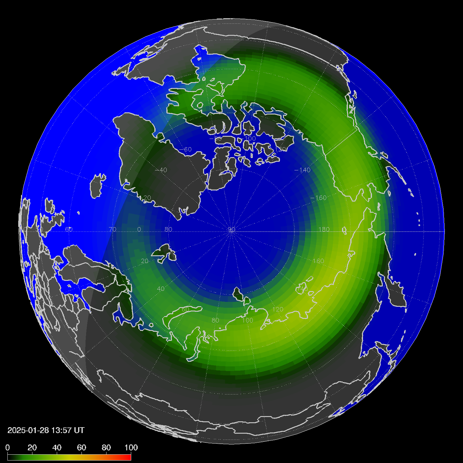 Northern lights (auroras) in the northern hemisphere