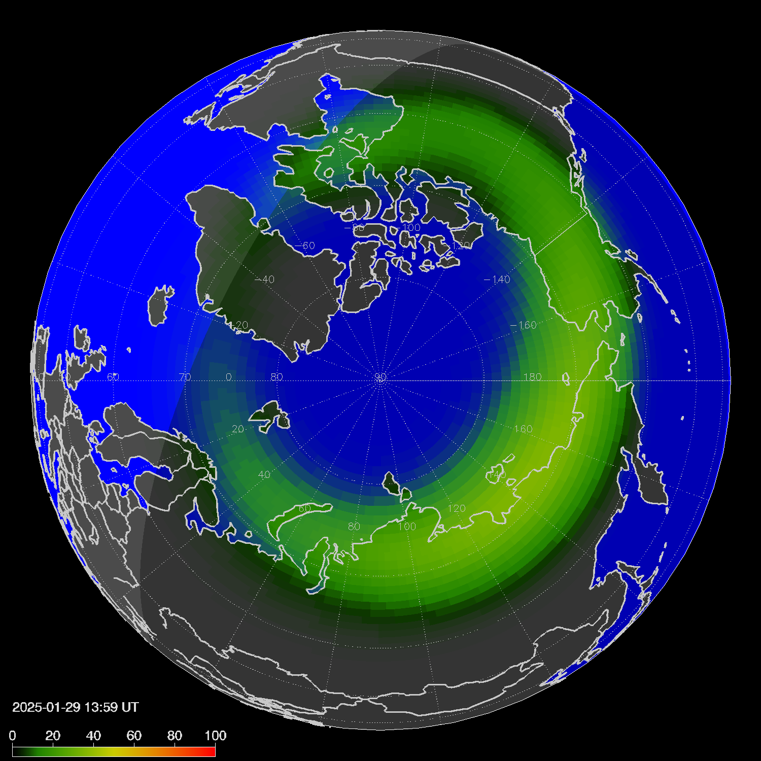 Northern lights (auroras) in the northern hemisphere