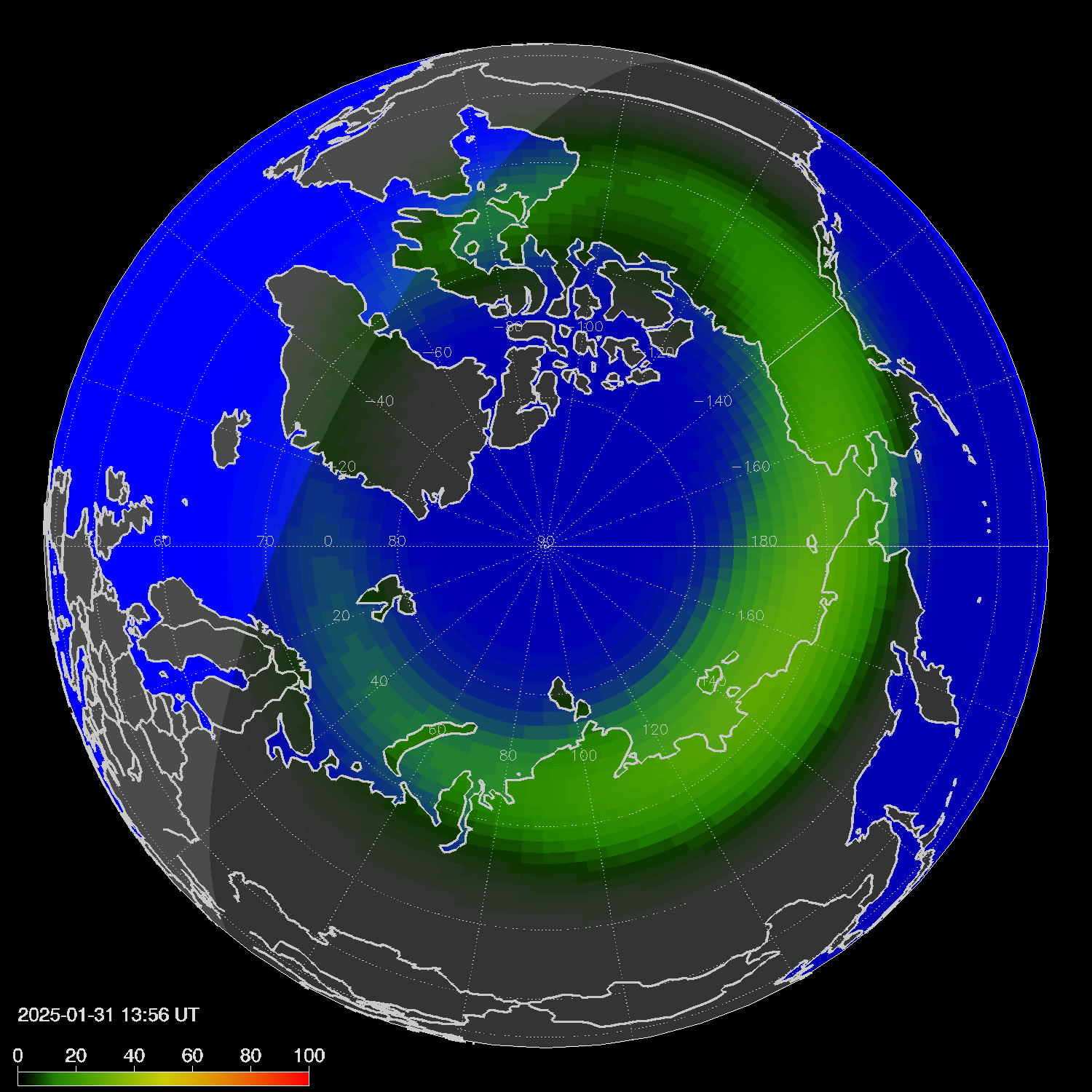 Northern lights (auroras) in the northern hemisphere