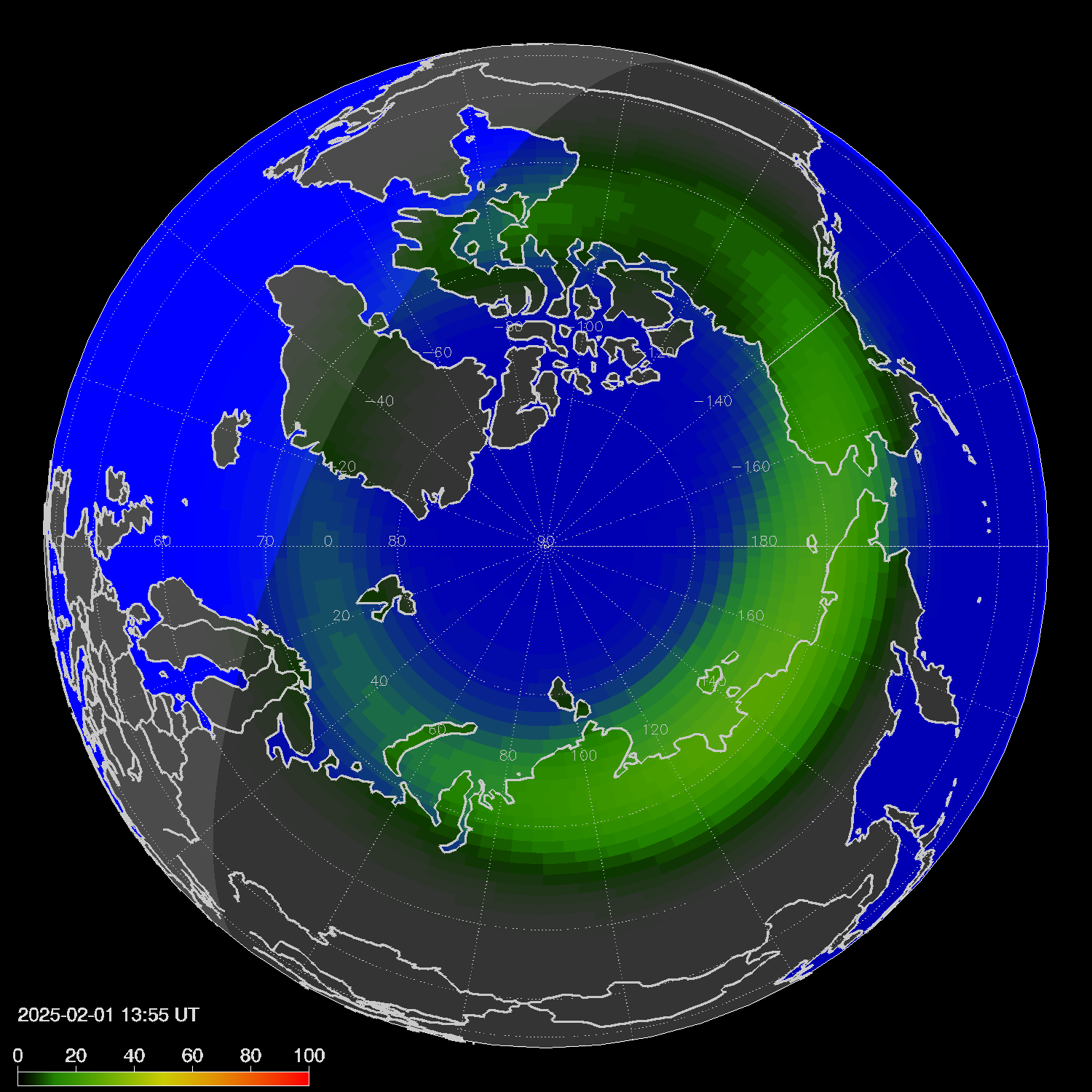 Northern lights (auroras) in the northern hemisphere