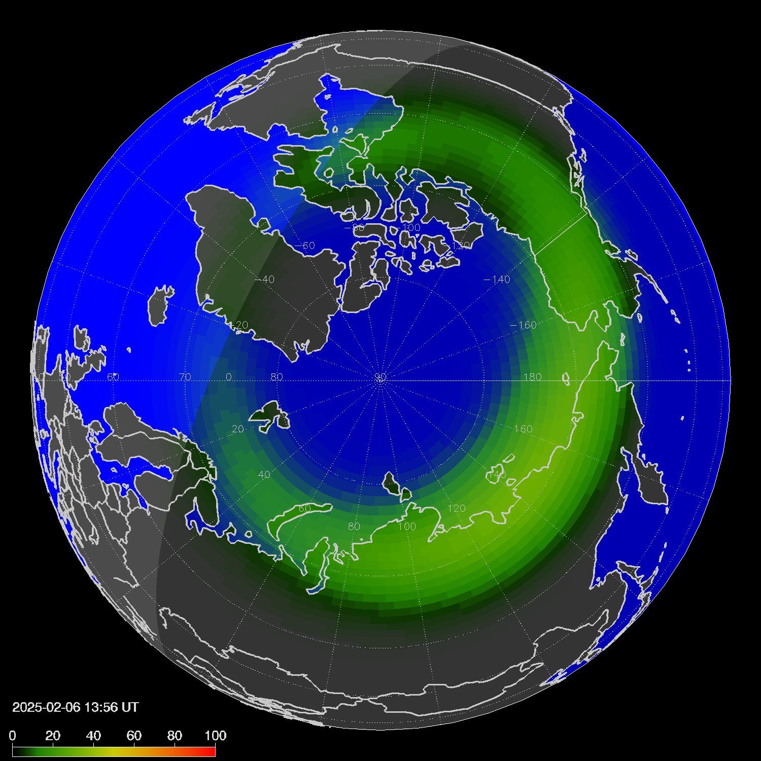 Northern lights (auroras) in the northern hemisphere