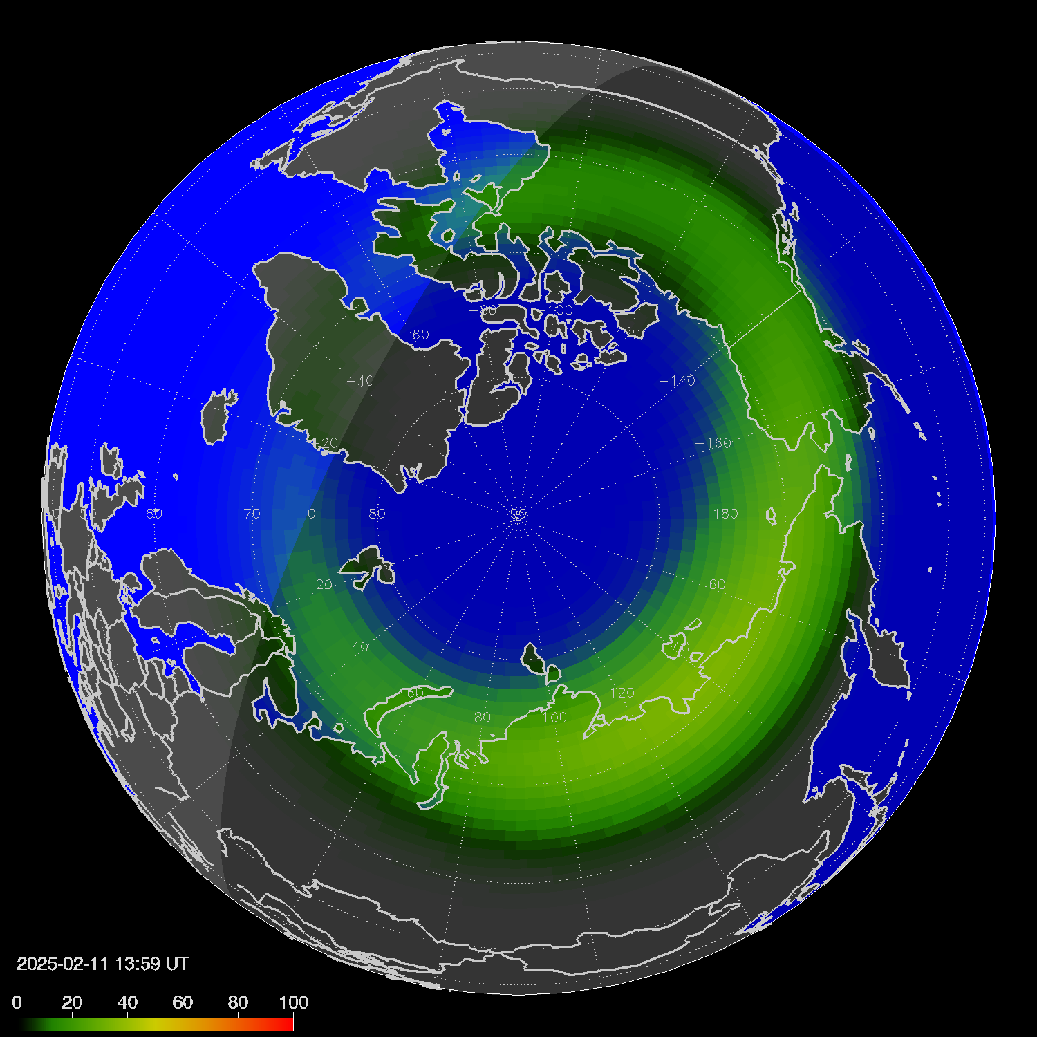 Northern lights (auroras) in the northern hemisphere