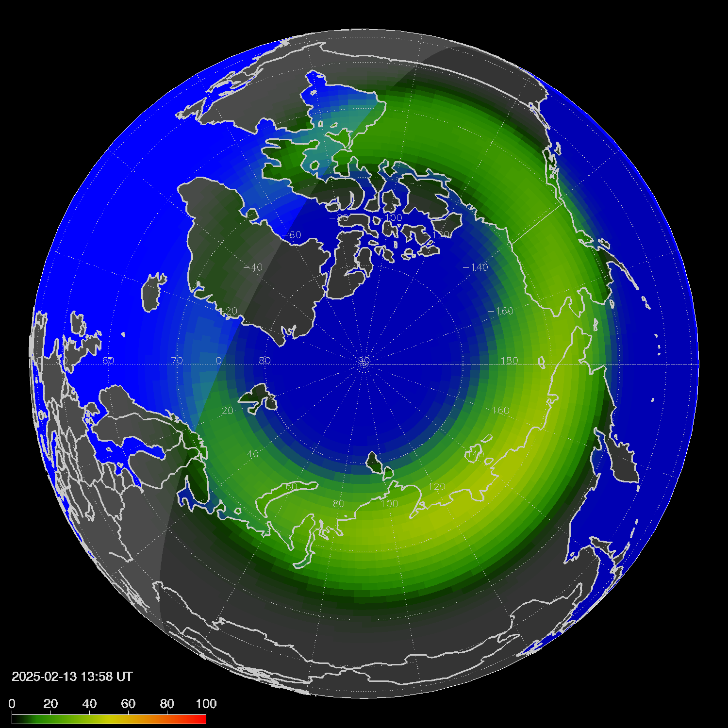 Northern lights (auroras) in the northern hemisphere