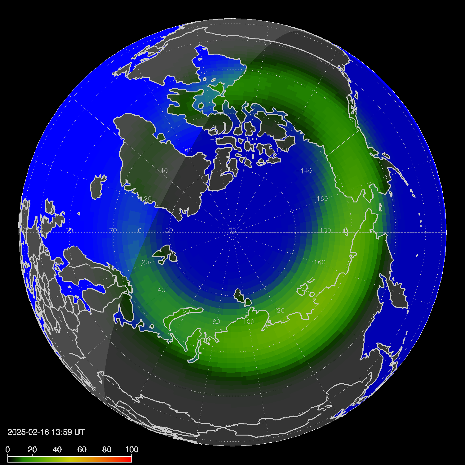 Northern lights (auroras) in the northern hemisphere