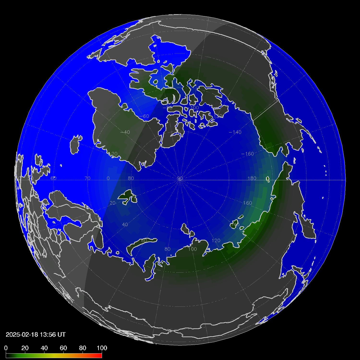 Northern lights (auroras) in the northern hemisphere