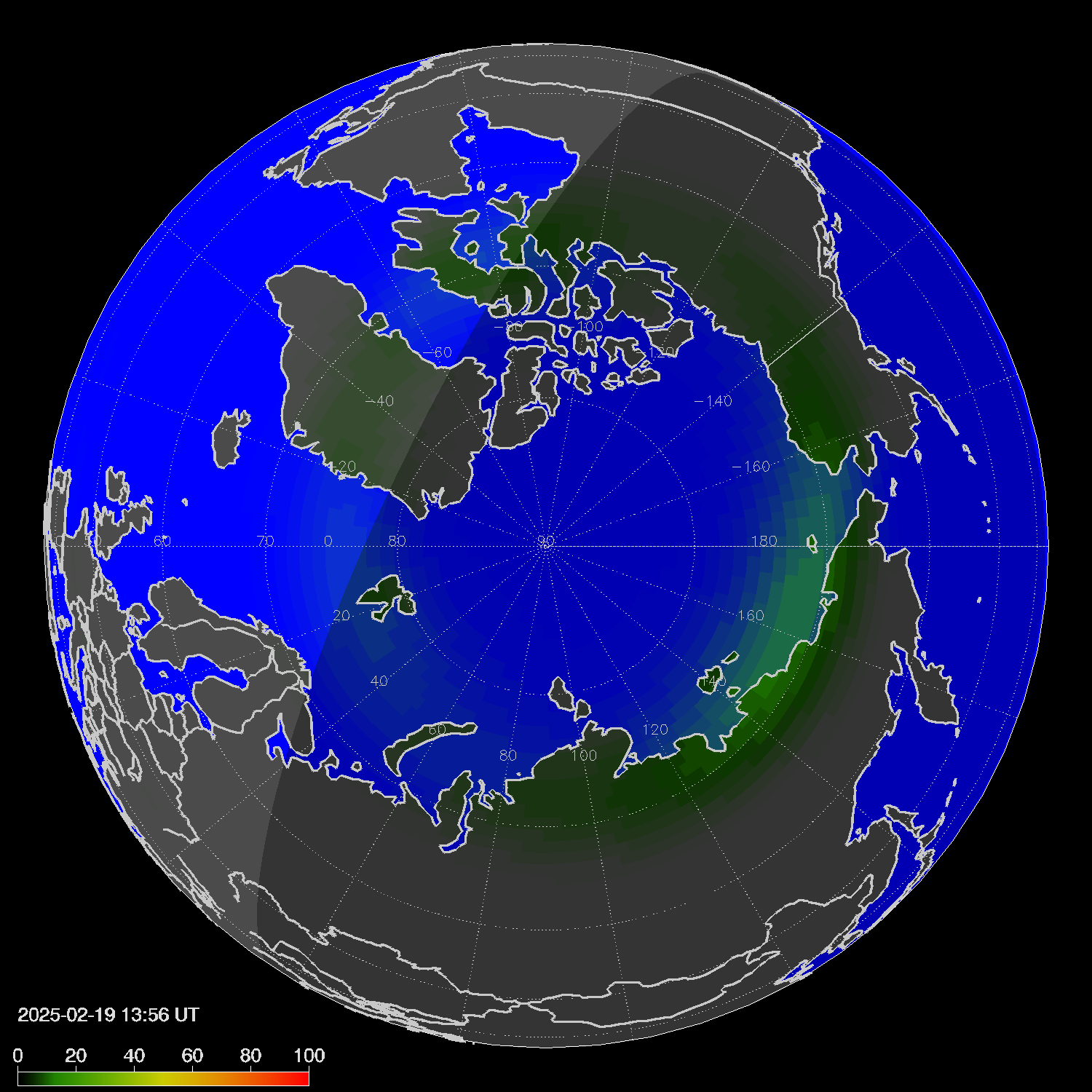Northern lights (auroras) in the northern hemisphere