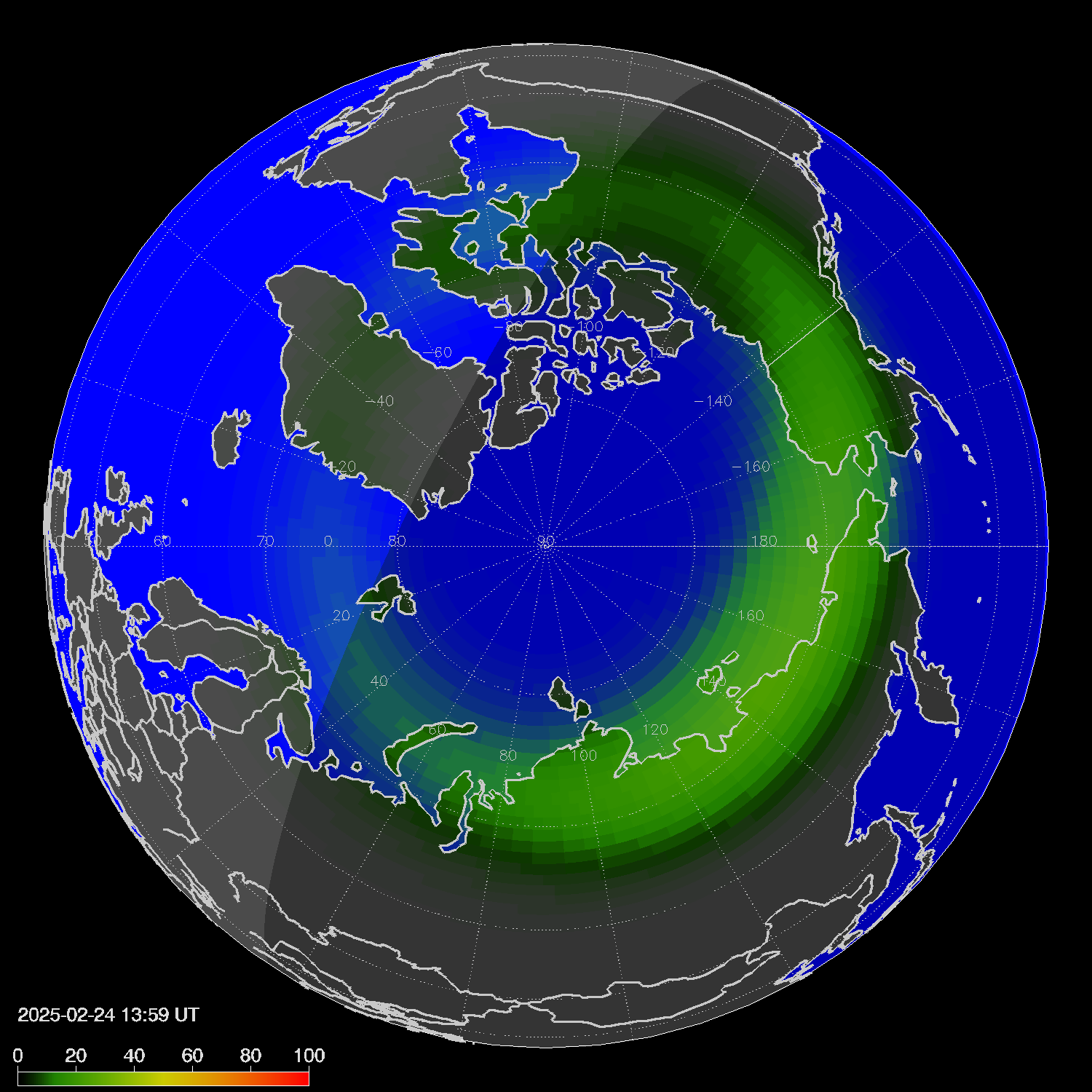 Northern lights (auroras) in the northern hemisphere