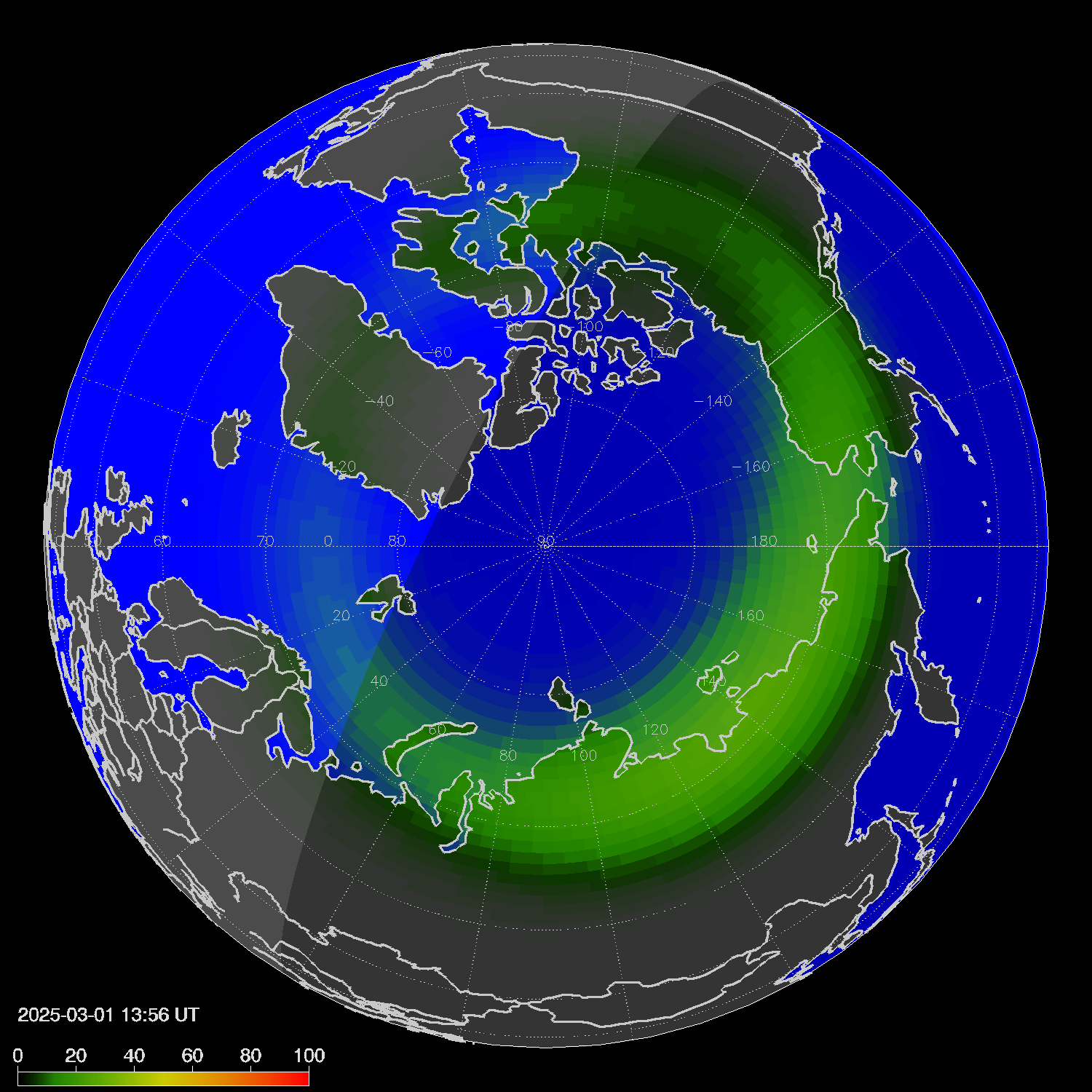 Northern lights (auroras) in the northern hemisphere