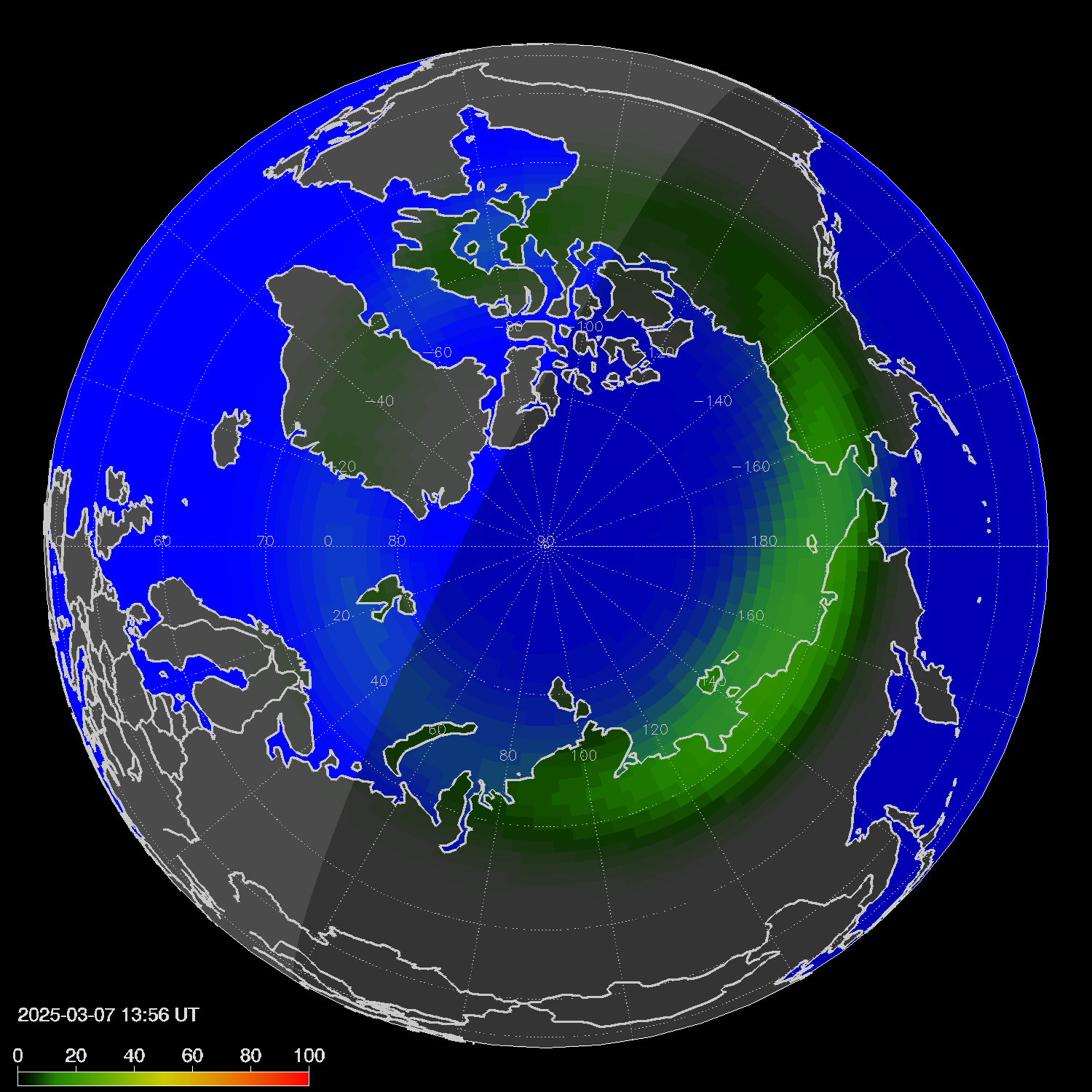 Northern lights (auroras) in the northern hemisphere