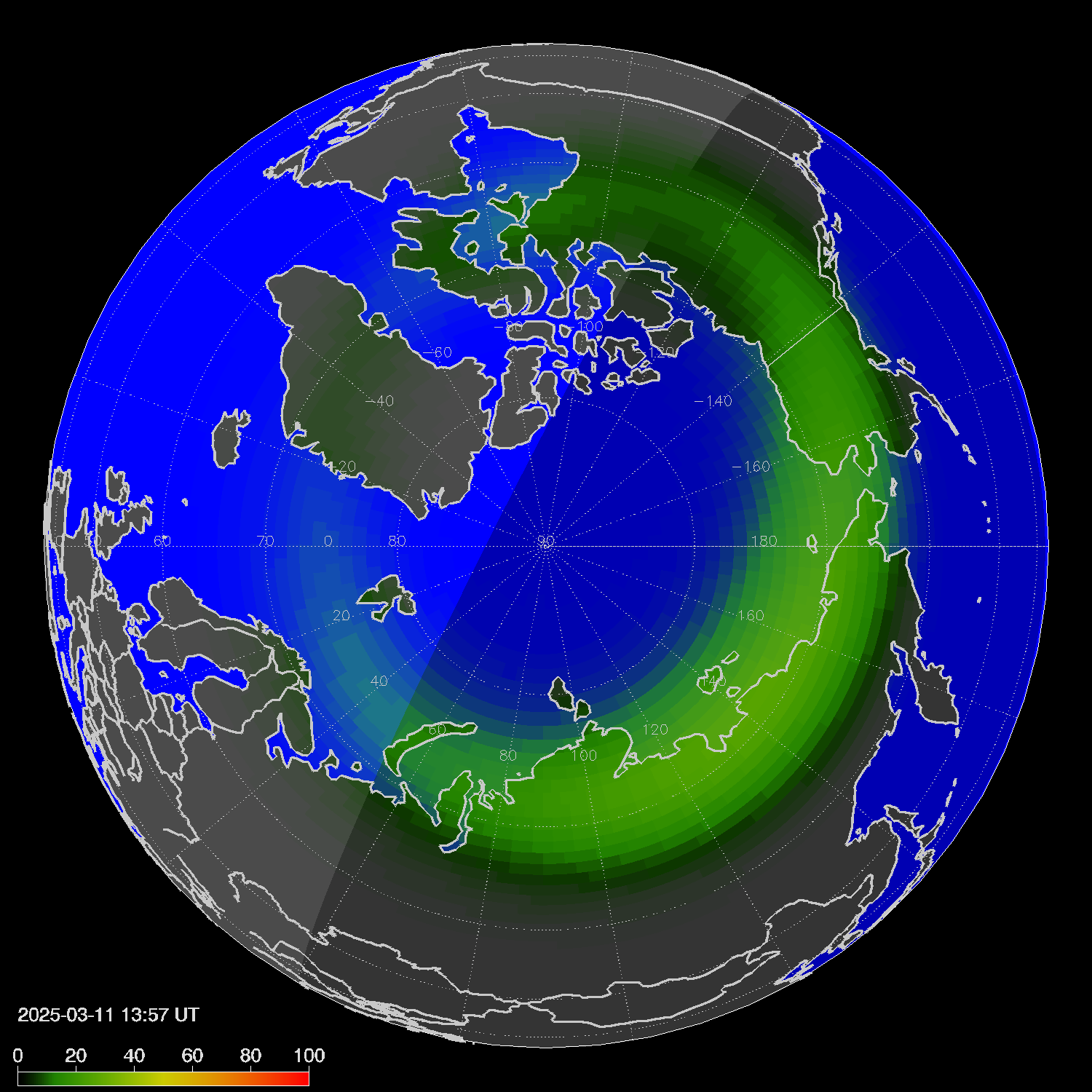 Northern lights (auroras) in the northern hemisphere