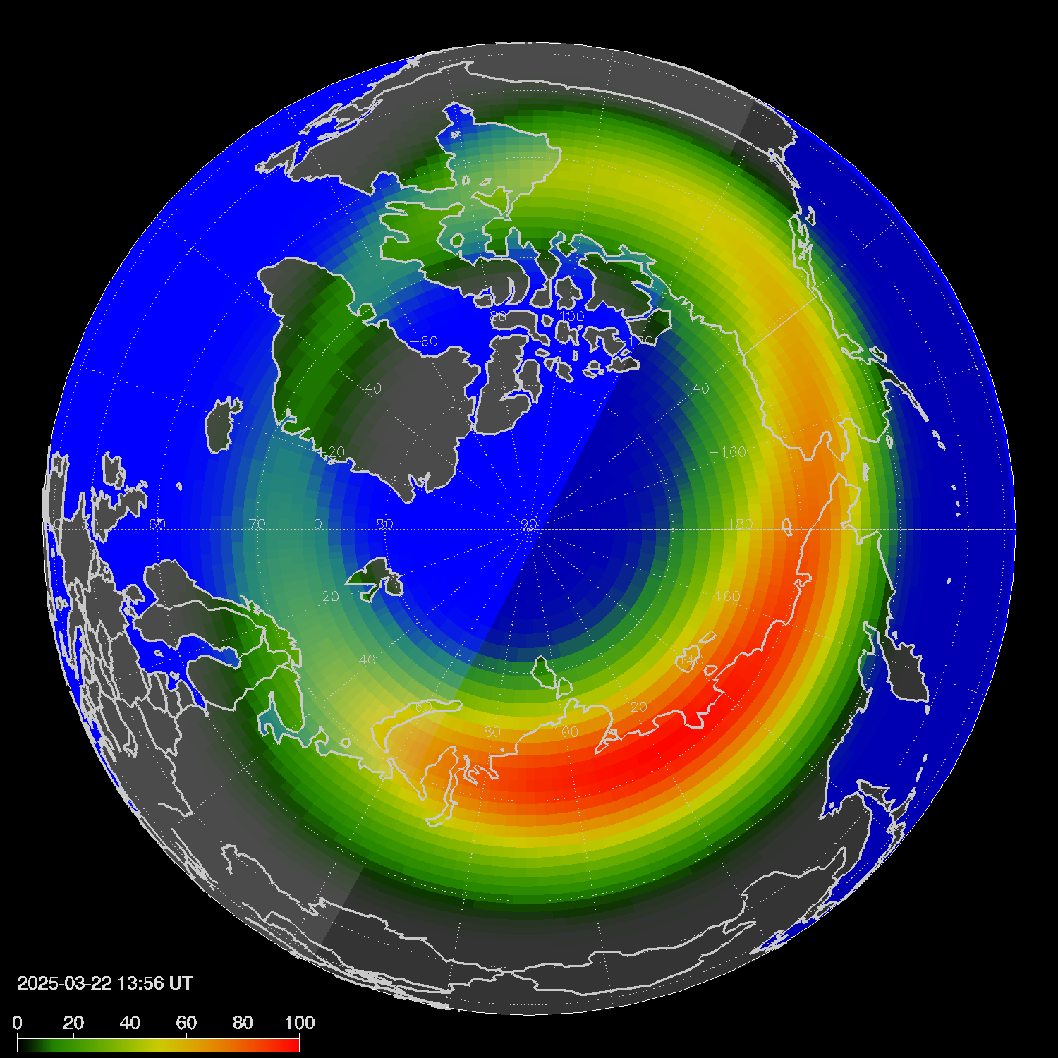 Northern lights (auroras) in the northern hemisphere