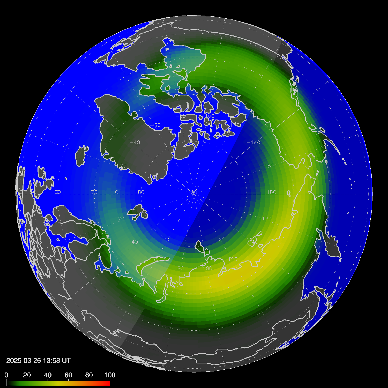 Northern lights (auroras) in the northern hemisphere