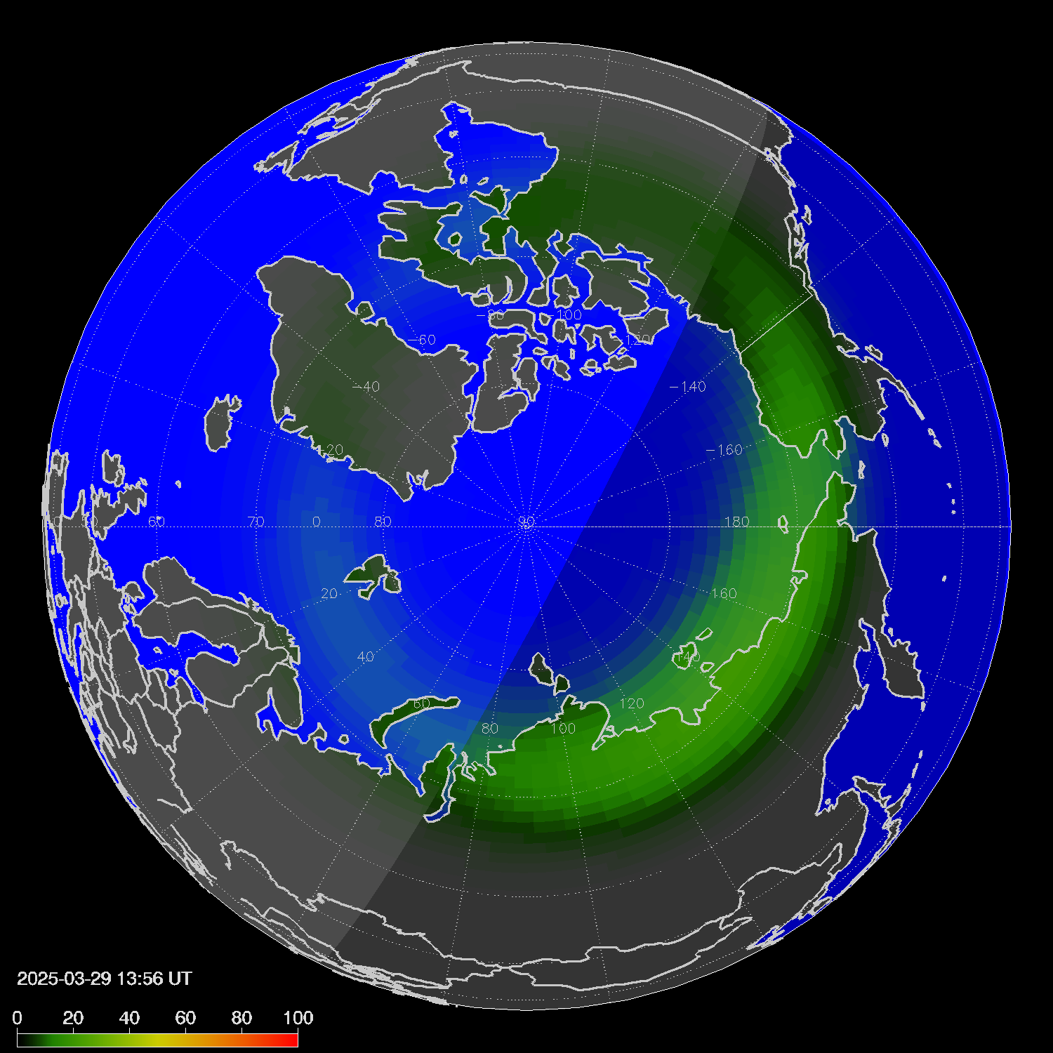 Northern lights (auroras) in the northern hemisphere