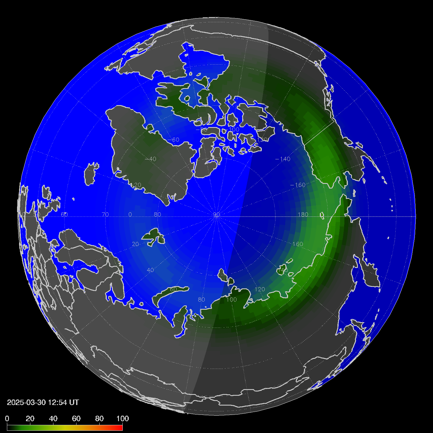 Northern lights (auroras) in the northern hemisphere