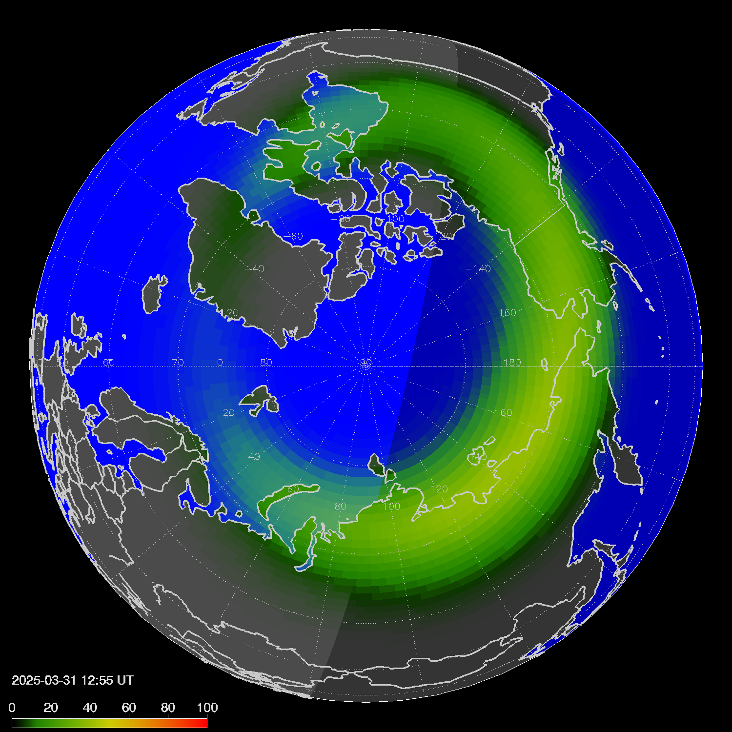 Northern lights (auroras) in the northern hemisphere