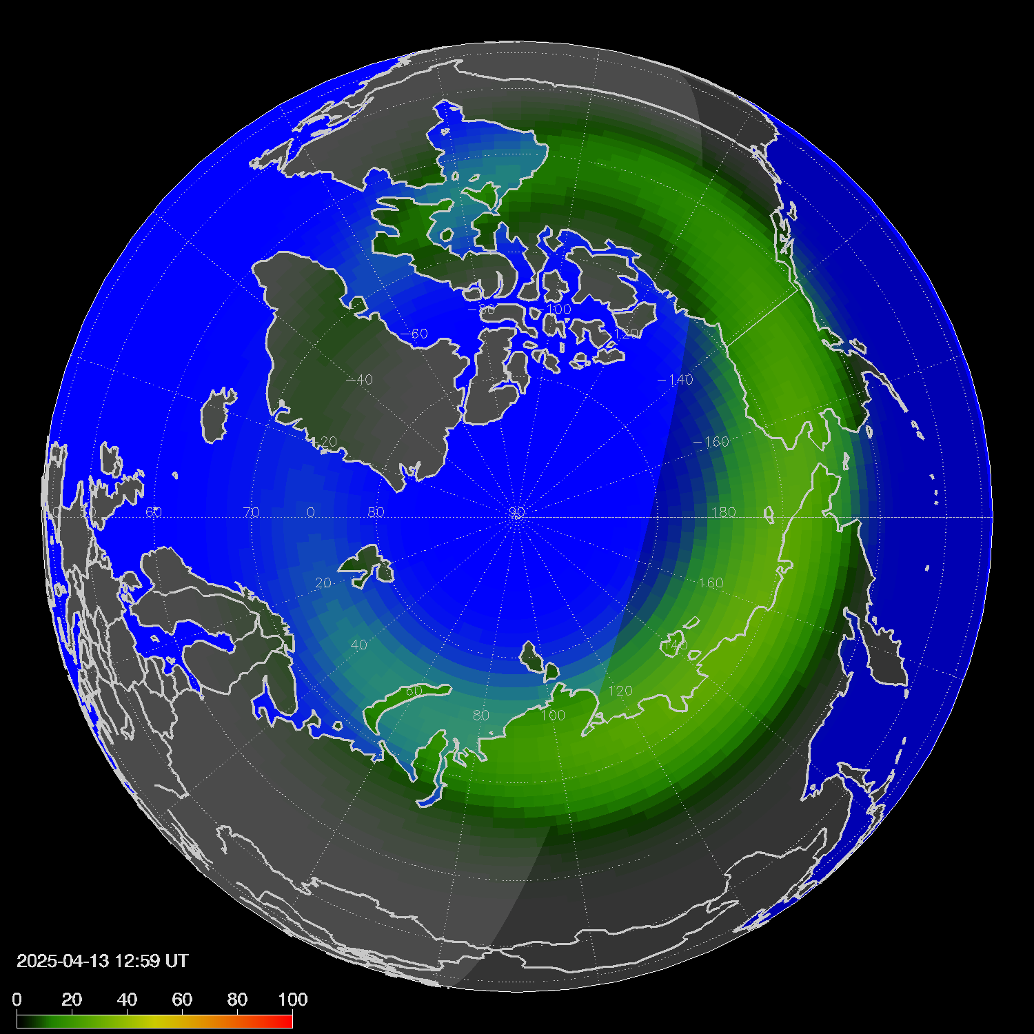 Northern lights (auroras) in the northern hemisphere