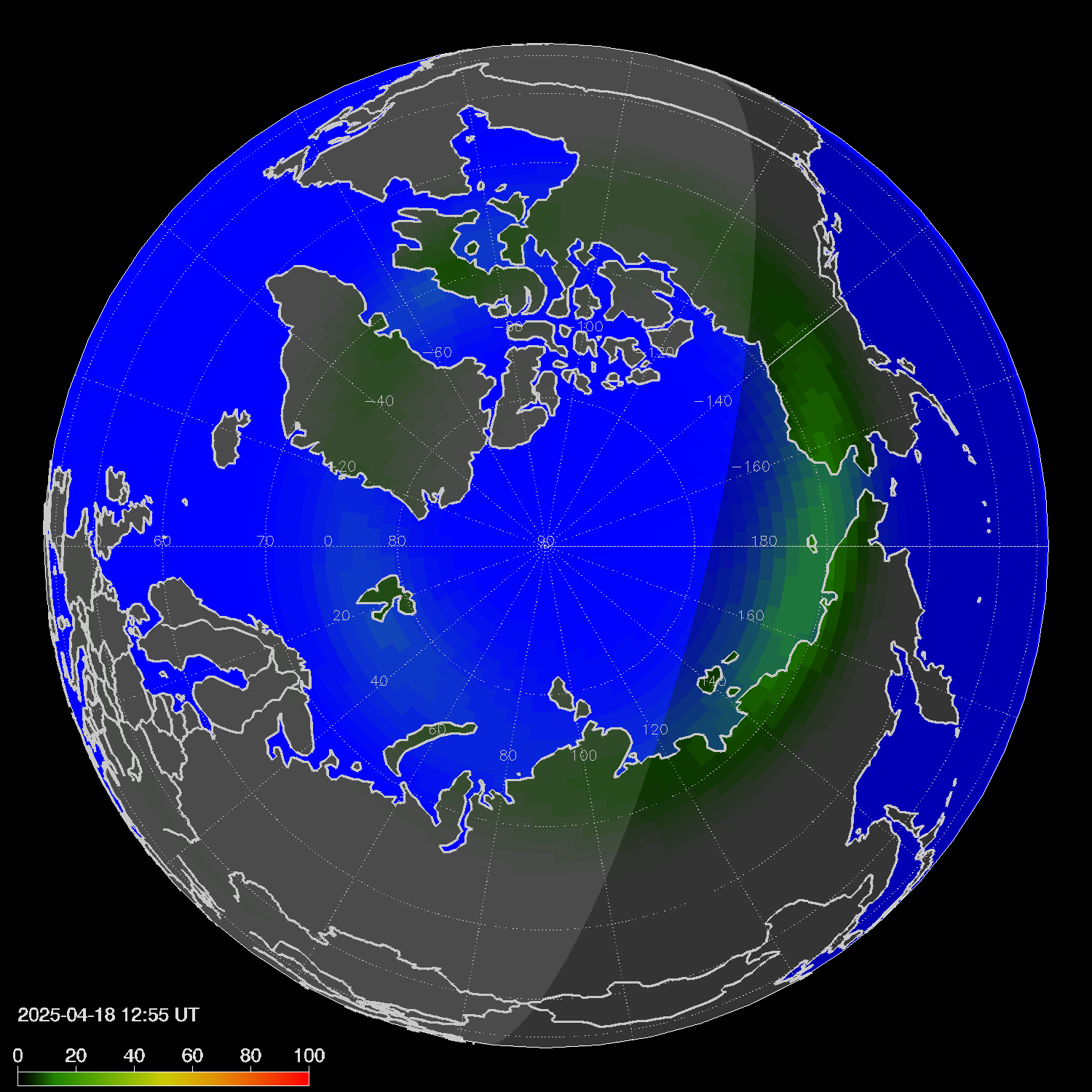 Northern lights (auroras) in the northern hemisphere