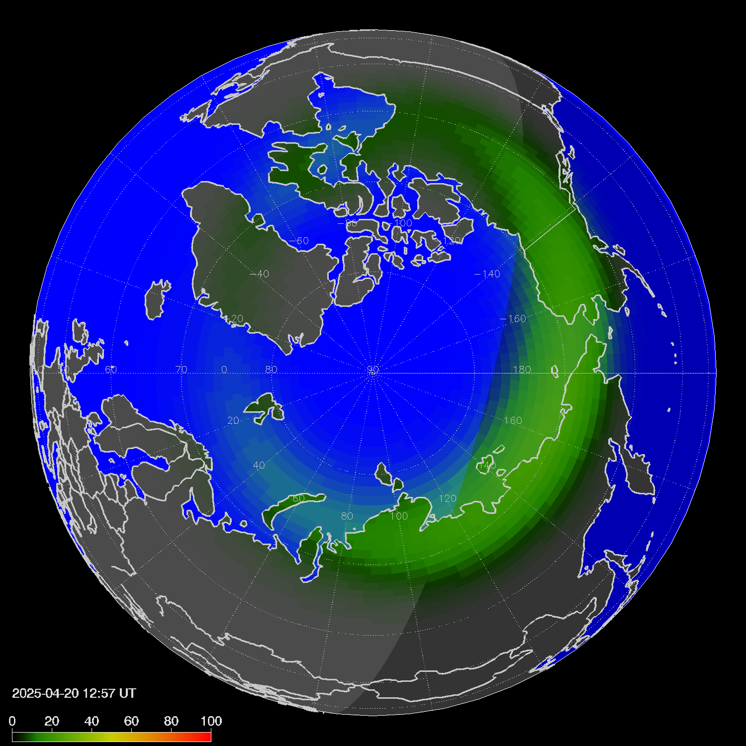 Northern lights (auroras) in the northern hemisphere