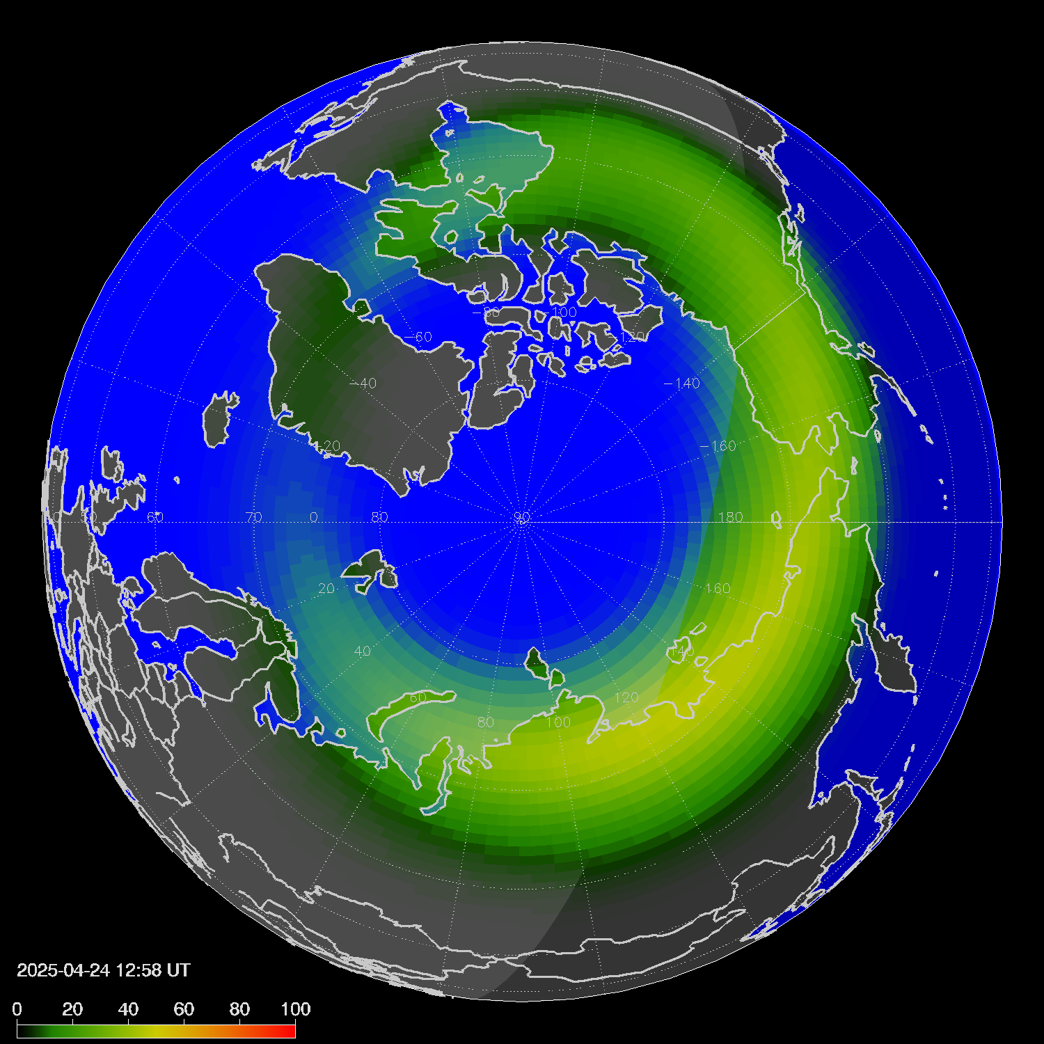 Northern lights (auroras) in the northern hemisphere