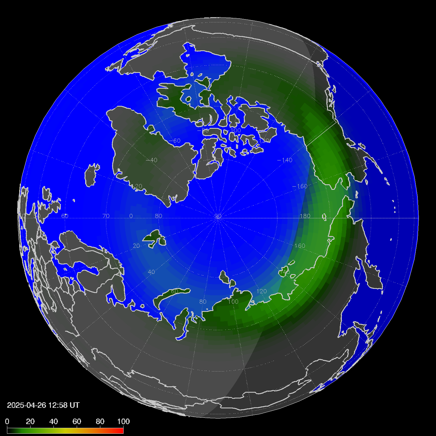 Northern lights (auroras) in the northern hemisphere