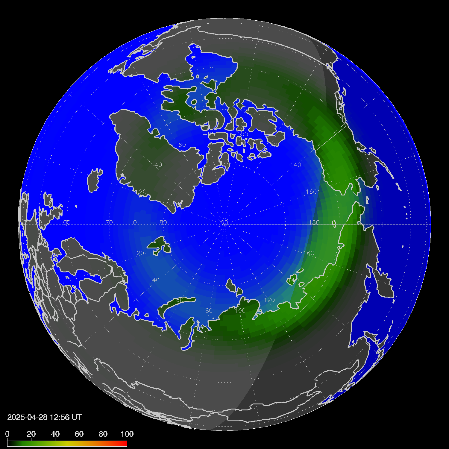 Northern lights (auroras) in the northern hemisphere