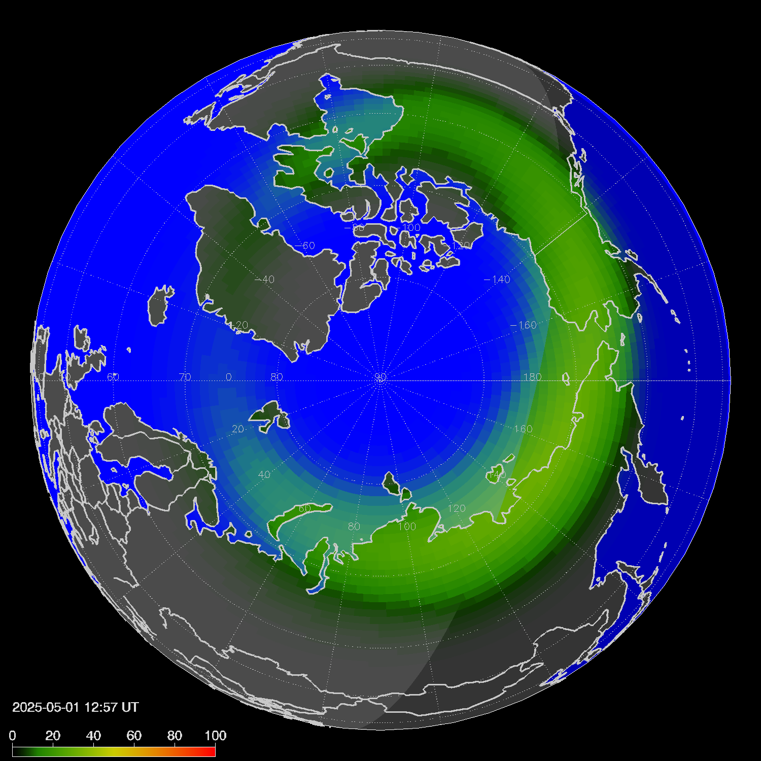 Northern lights (auroras) in the northern hemisphere