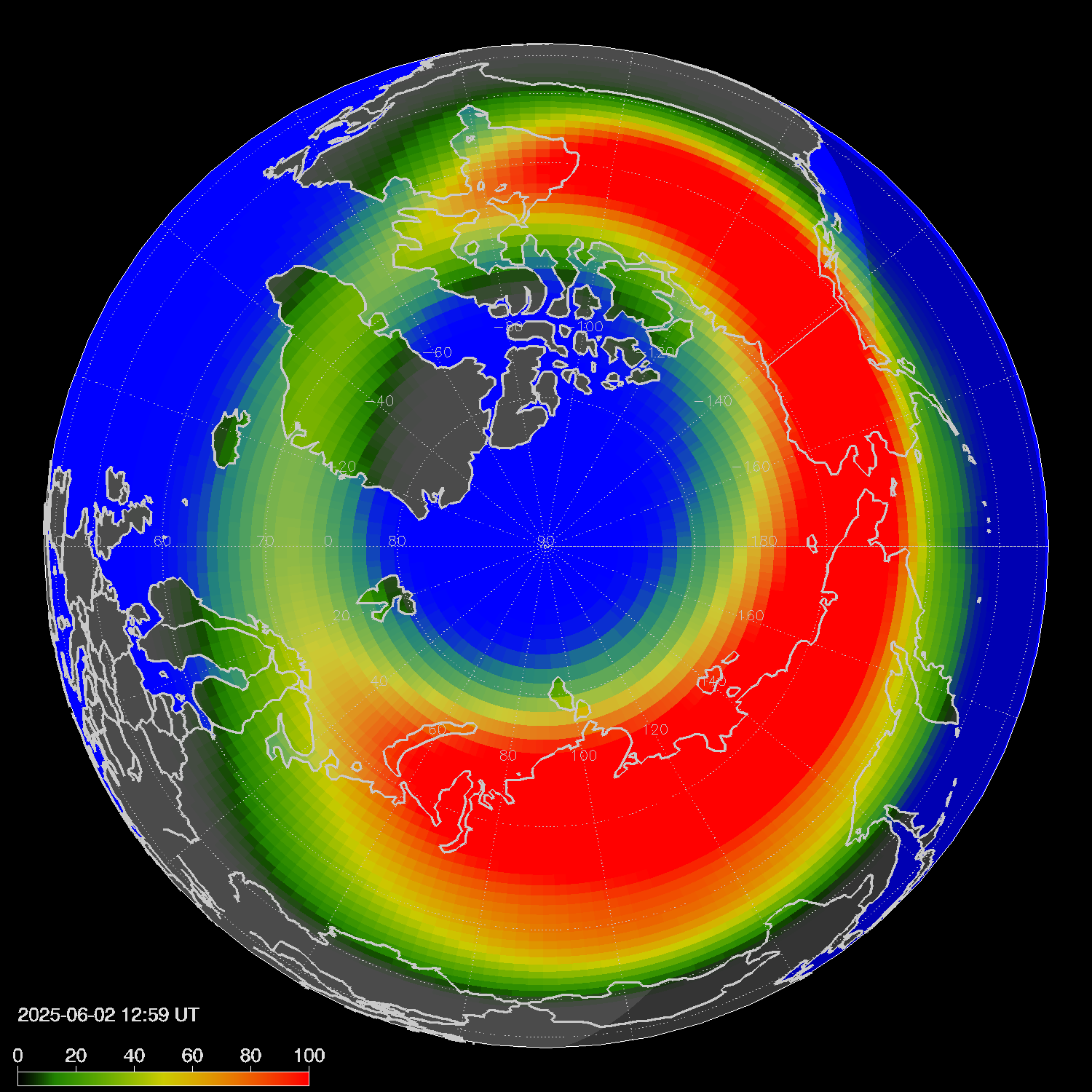 Northern lights (auroras) in the northern hemisphere