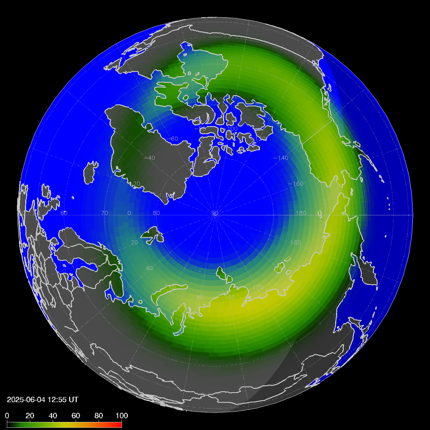 Northern lights (auroras) in the northern hemisphere