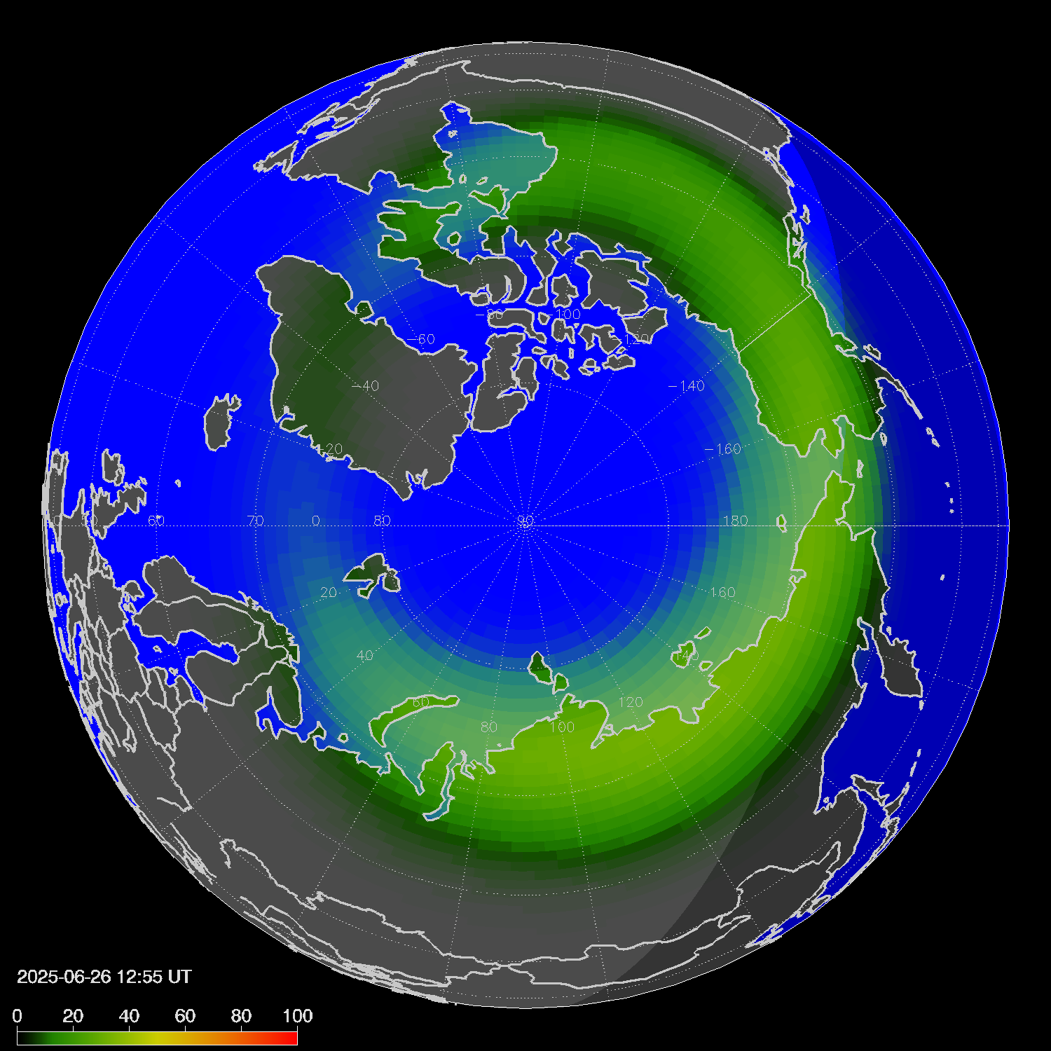 Northern lights (auroras) in the northern hemisphere