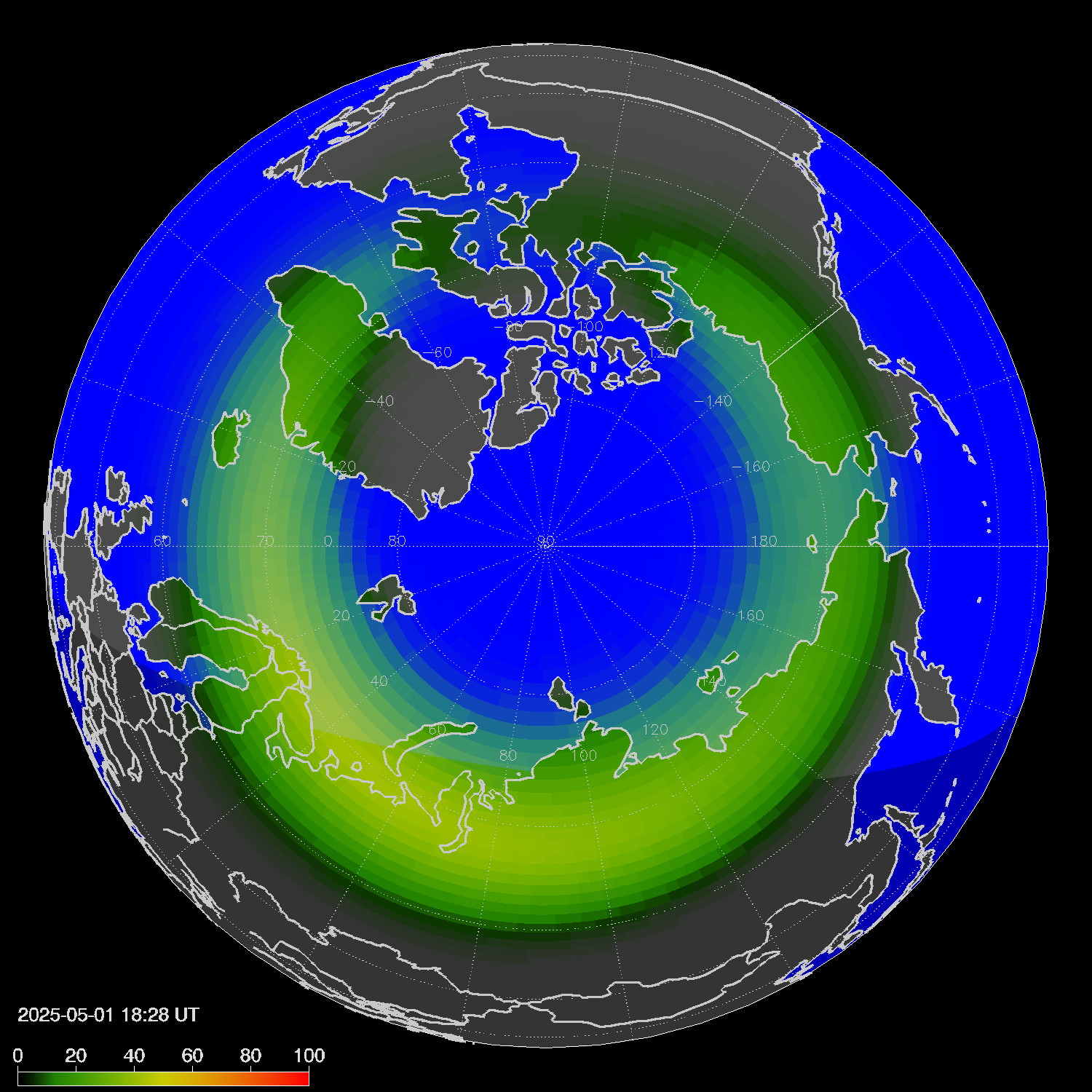 Northern lights (auroras) in the northern hemisphere