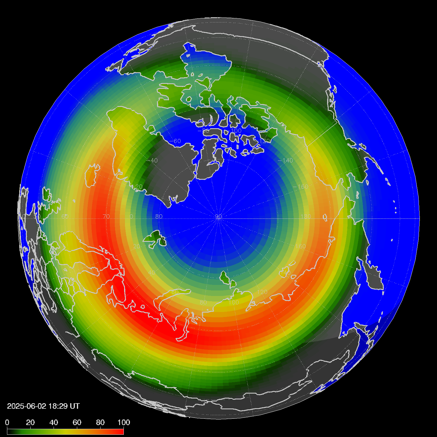 Northern lights (auroras) in the northern hemisphere